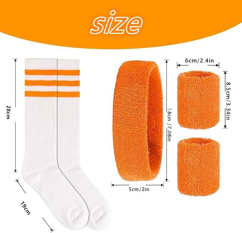 5 Pack 80S Striped Sweatbands Set &ndash; Cotton Headband, Wristband, Colorful Athletic Socks for Women, Sports Workout Accessories, Mardi Gras image number 5