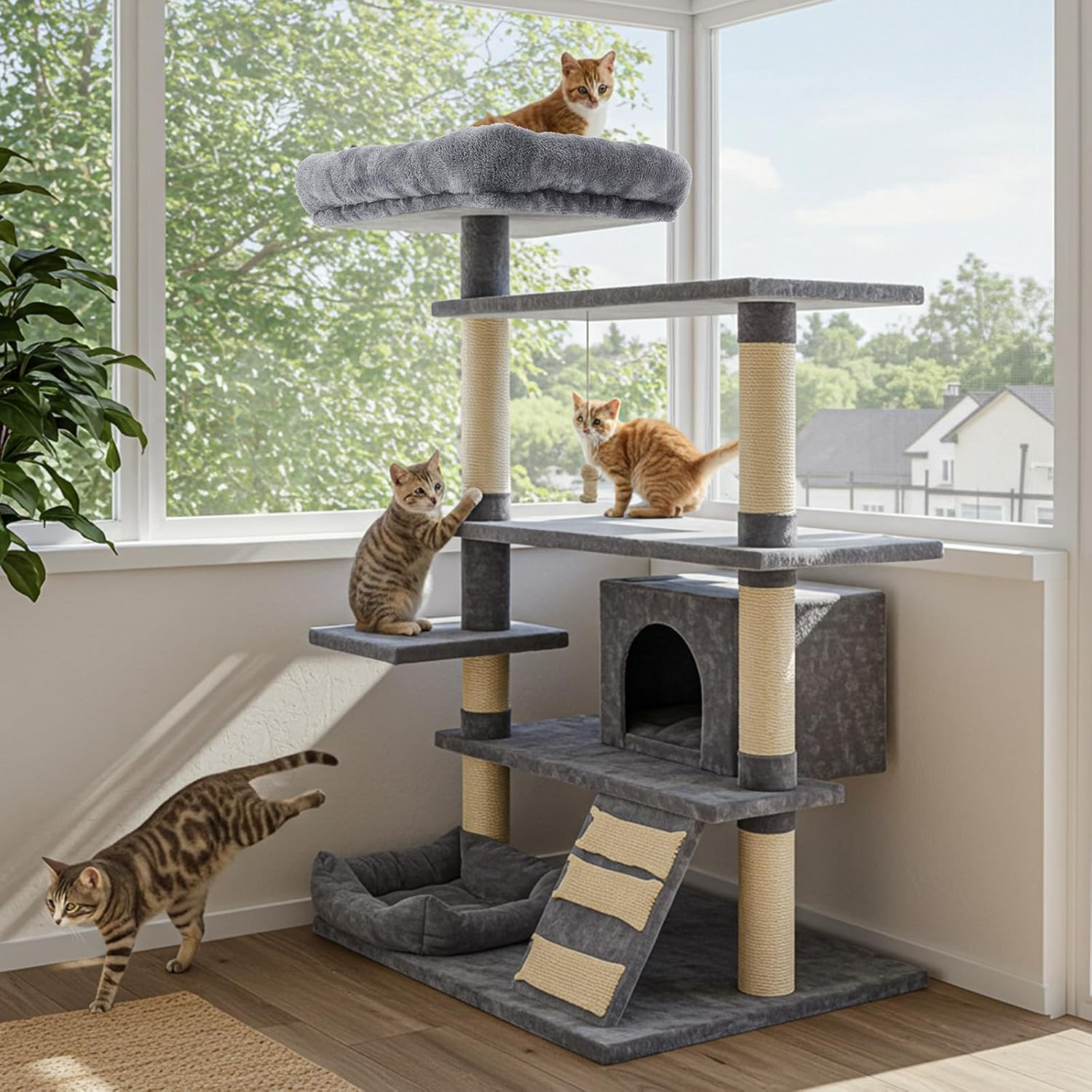 Abbylike 2 Pcs Cat Tree Tower Replacement Parts Grey Bed Cover with Elastic Band Removable Washable Padding for Platform Perch Shelves, Only Cover, Cat Tower Cushions Accessories(15.7 X 11.8 Inch) image number 6