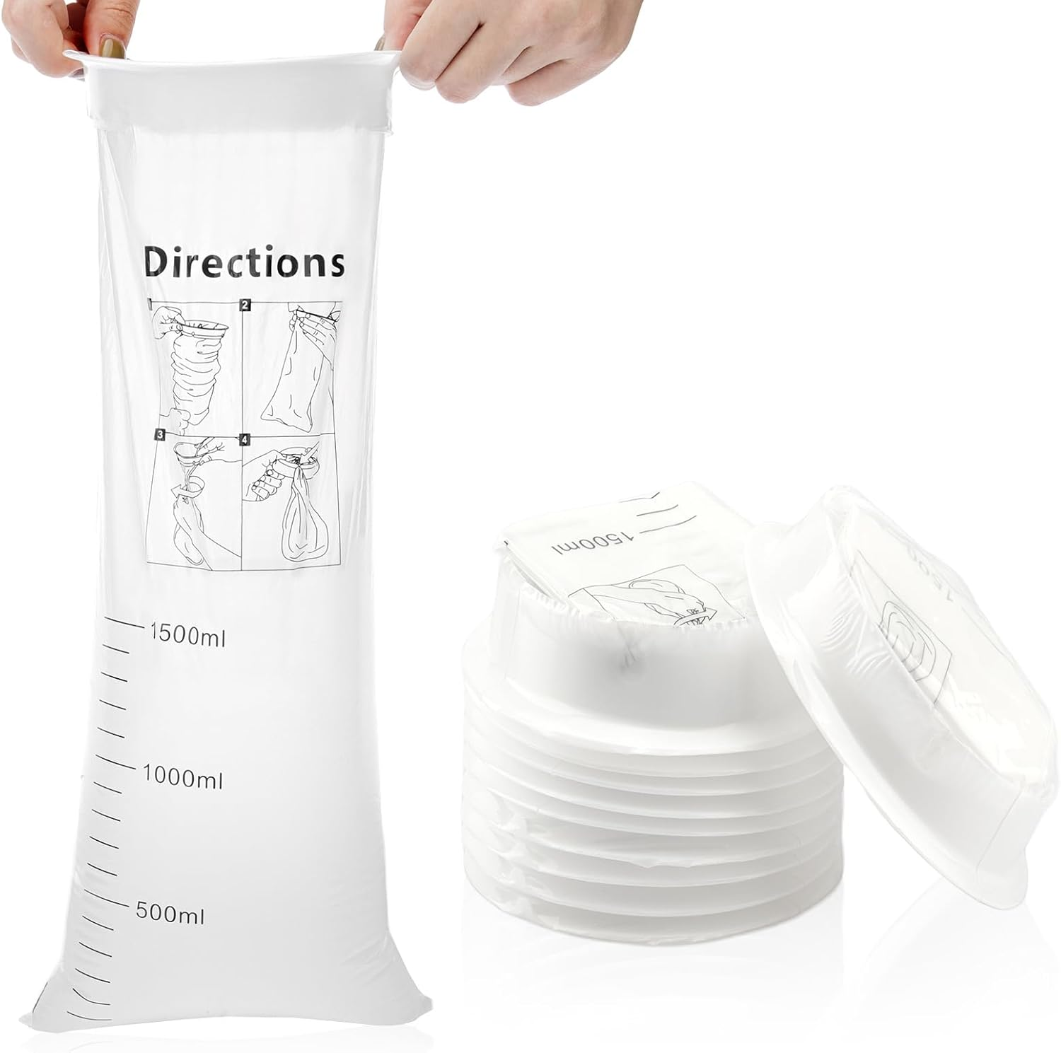 Vomit Bags Disposable 10Pack, 1500Ml White High Density Emesis Bags with Snap - Perfect for Morning Sickness, Kids, Pregnant Women, Car Motion Sickness, Airsick