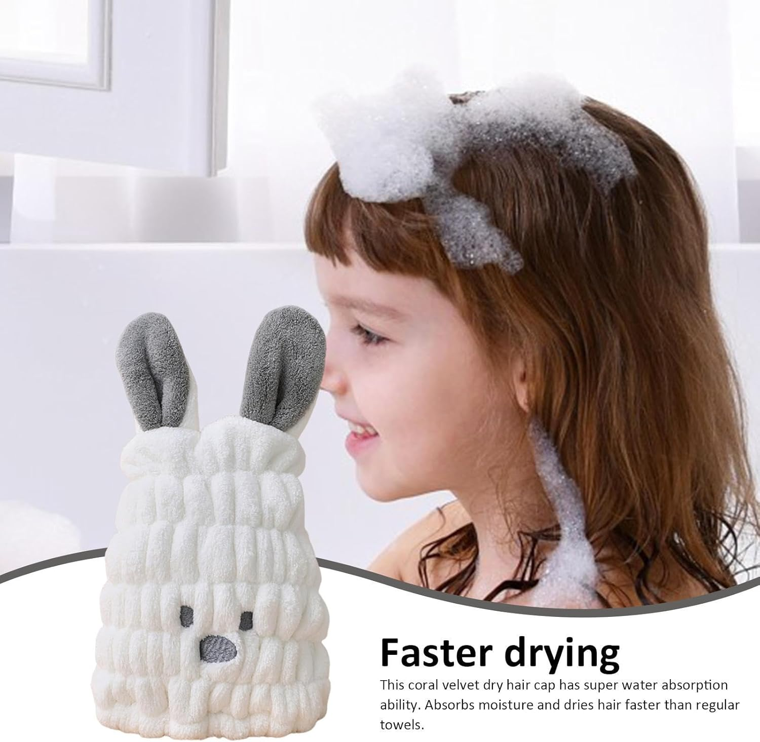 Hair Drying Towel for Kids - Children'S Cartoon Absorbent Hair Wrap,Machine Washable Hair Drying Tool for Face Wash, Makeup, and Bath Buniq image number 5