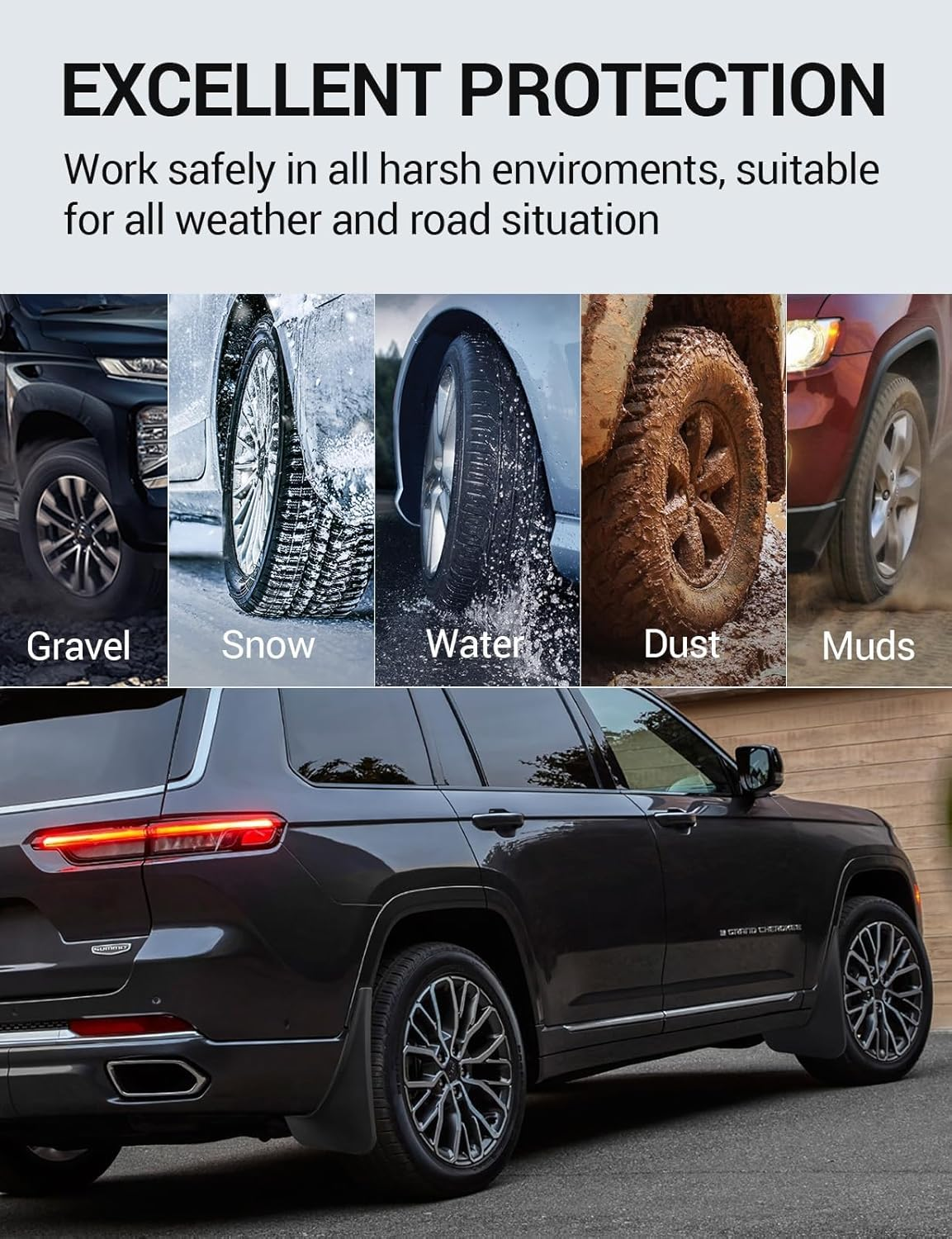 Ecarzo Mud Flaps Compatible with Jeep Grand Cherokee L 2025 2024 2023 2022 2021 3-Row No Drilling Required All Weather Mud Splash Guards Mudflap Front & Rear Jeep Grand Cherokee L Accessories 4Pc Set image number 5