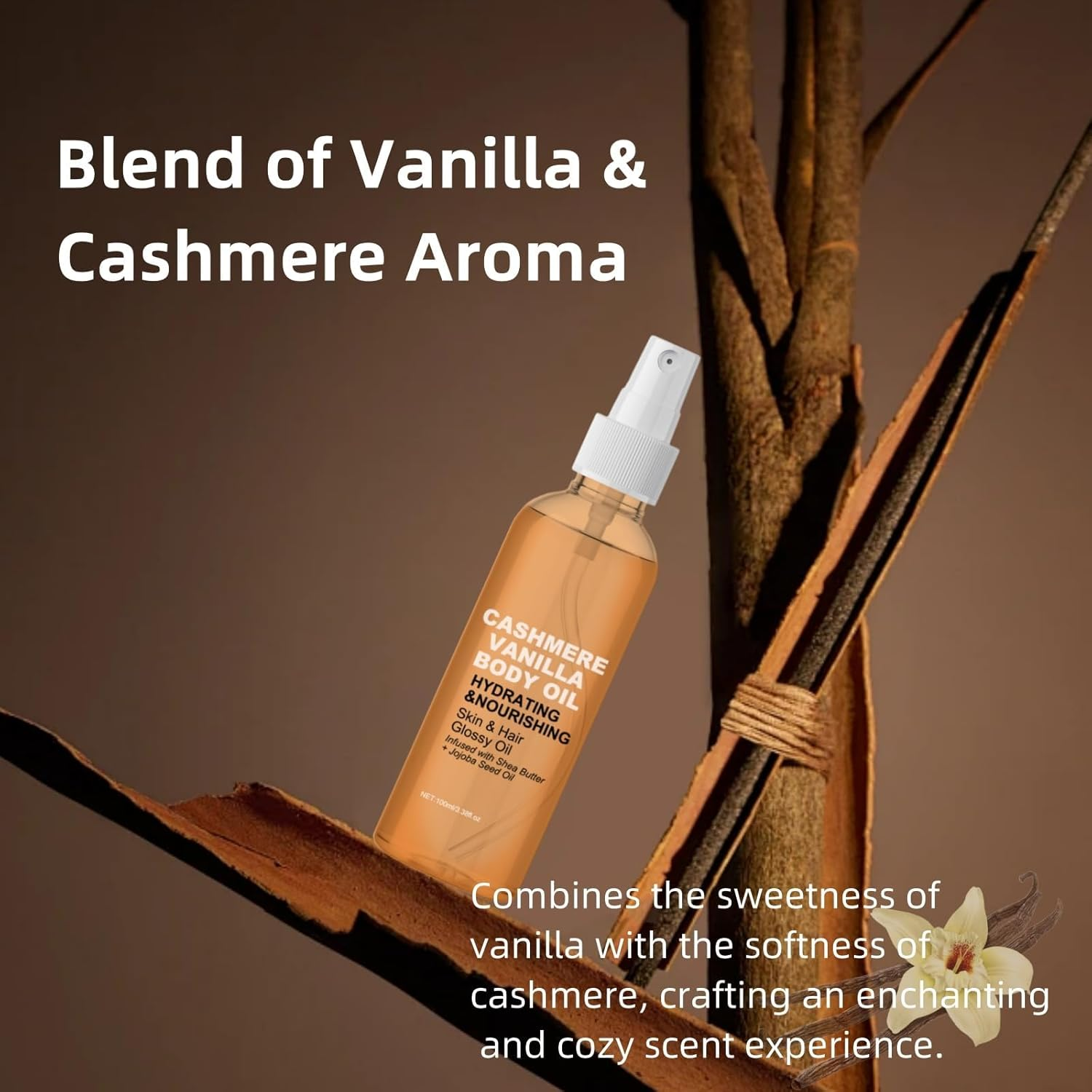 Vanilla Cashmere Body Oil,Cashmere Vanilla Body Oil,Moisturizing & Hydrating Body Oil,Vanilla Cashmere Spray,For Dry Skin and Hair. (2Pcs) image number 1