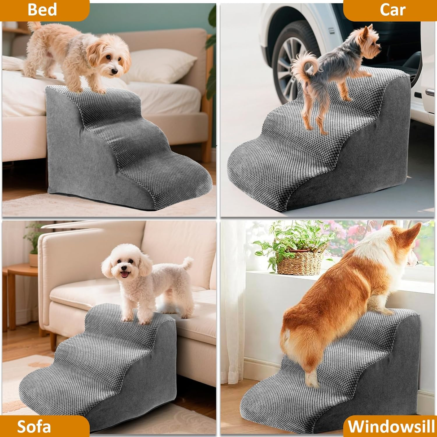 Dog Stairs for Small Dog, Corduroy Dog Steps for Bed, Practical Pet Stairs for High Bed Climbing, Non Slip Pet Ladder Stable Support, Curved Puppy Slope Stair for Sofa Low Bed Couch (Color-B, L, 1)