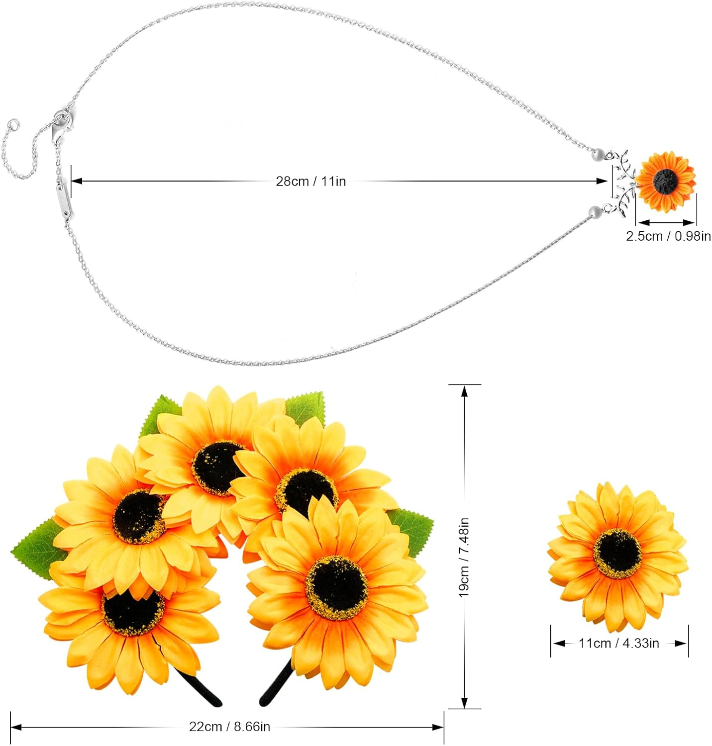 Rigidstone Sunflower Headband, Bohemian Sunflower Headpiece with Sunflower Necklace, Women Flowers Headband for Beach Photography Props Masquerade Party Decoration Pack of 2 image number 6