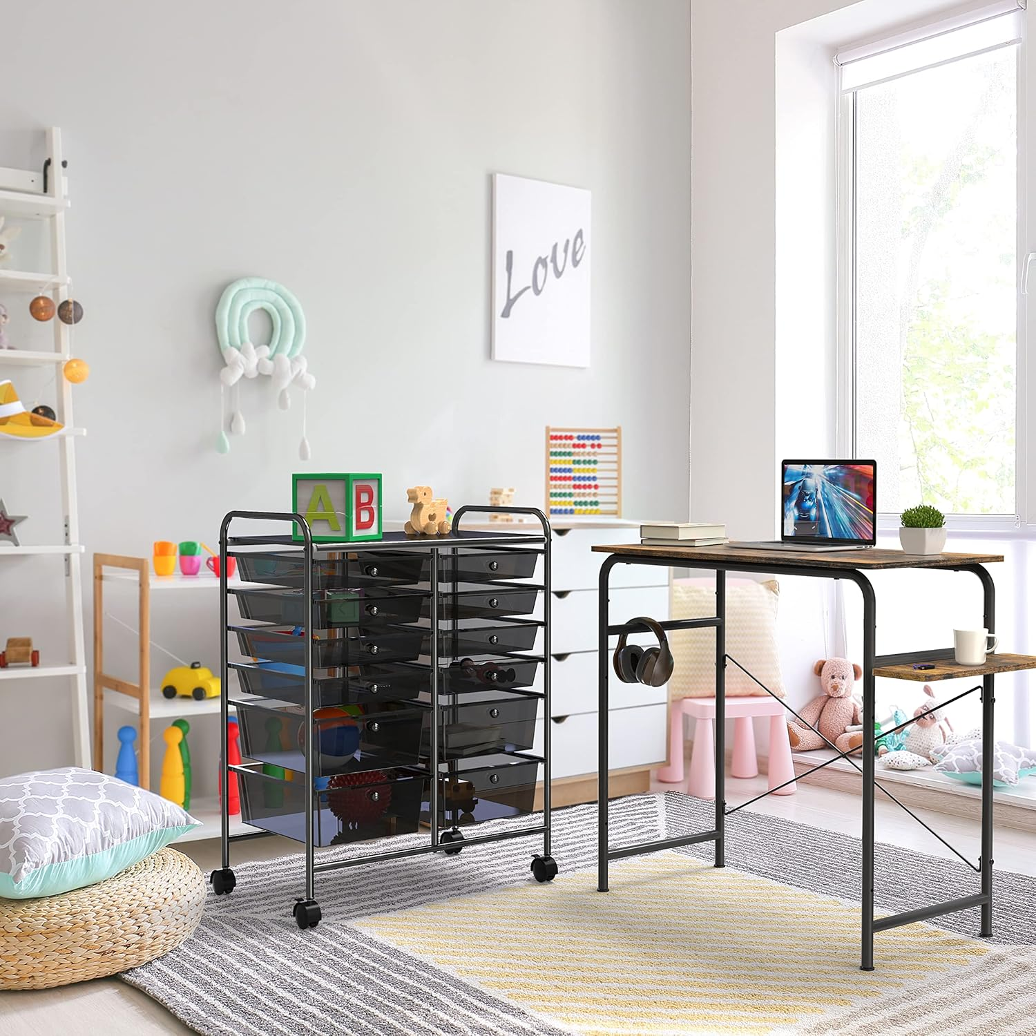 SHW 78Cm Gaming Computer Desk with Shelf, Rustic Brown image number 1