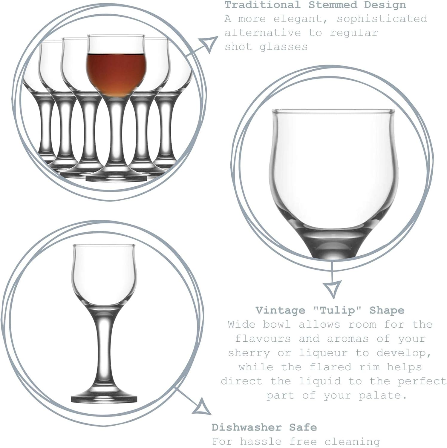 LAV Nevakar Liqueur Glasses Set of 12-55Ml Stemmed Schnapps & Sherry Glasses for Port - Elegant Tulip Silhouette Enhances Aroma & Flavour - Dishwasher Safe image number 1