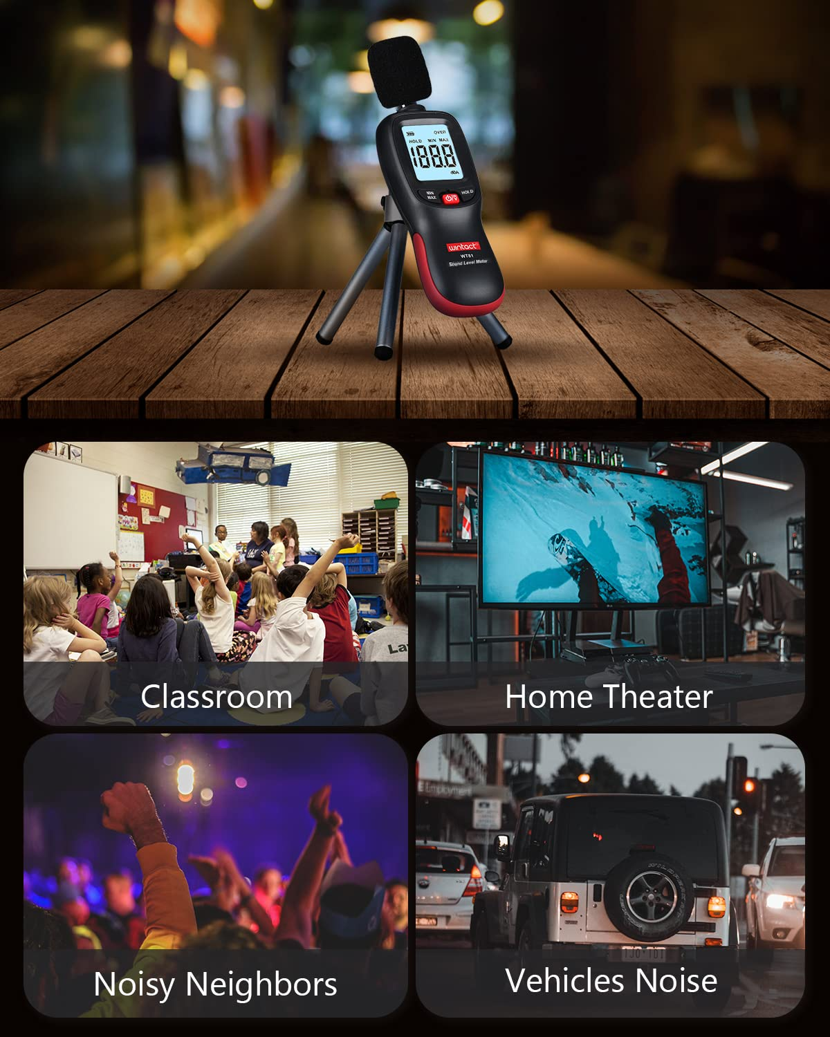 Wintact Decibel Meter 30 to 130Dba, Digital Sound Noise Level Reader Tester Portable with Calibration for Classroom Home, School, Outdoor, Ambient image number 1