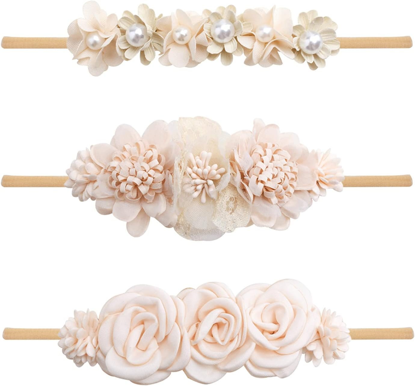 Bfnaagirl Baby Girl Headbands Nylon Flower Elastic Hairbands 3Pcs Hair Accessories Gift for Newborn Infant Toddlers (19A#)