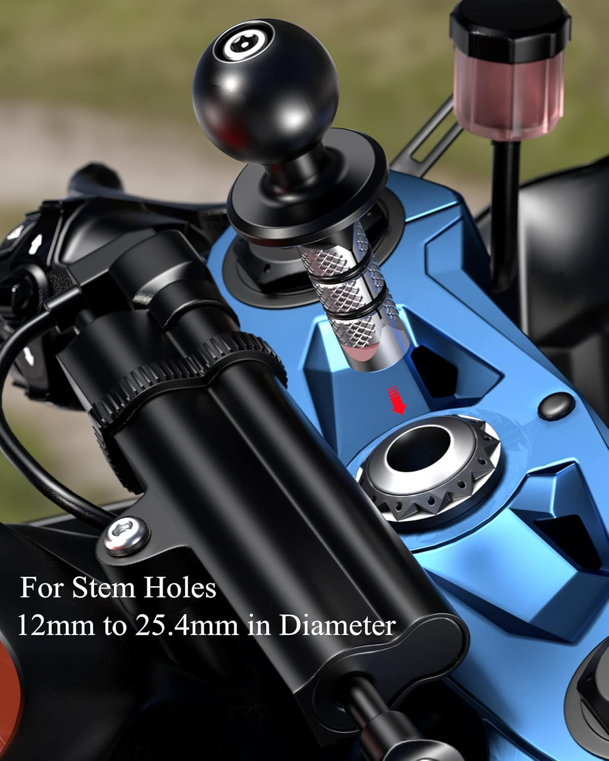 BRCOVAN Metal Motorcycle Fork Stem Mount Base with 1'' TPU Ball for Stem Holes 12Mm to 25.4Mm in Diameter, Compatible with RAM Mounts B Size 1 Inch Ball Double Socket Arm image number 3