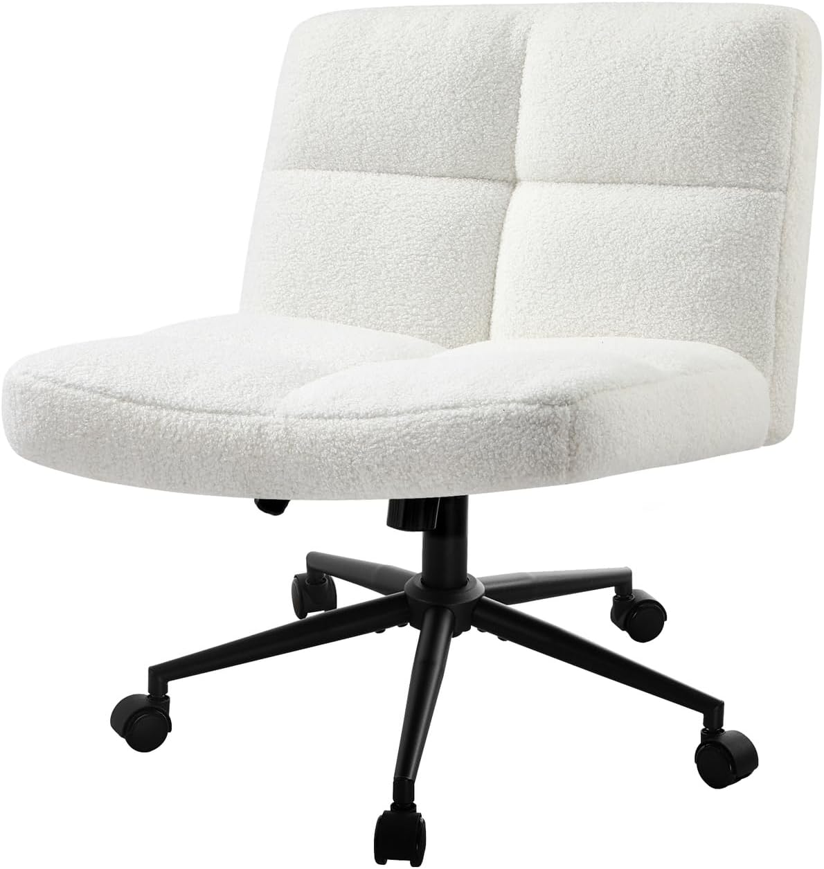 Oikiture Boucle Armless Office Chair with Mid Back and Wide Seat 360 Degree Rotatable Cross Chair White image number 1
