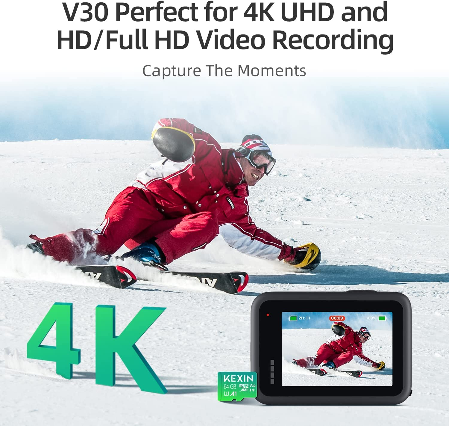 KEXIN Micro SD Card 64GB + SD Adapter Micro SDXC Memory Card Micro SD Card C10, U3, A1, V30 SD Card Memory Card TF Card for Switch, Tablet, Camera, Drone, Mobile Phone, Home Monitor Green Pack of 3 image number 3