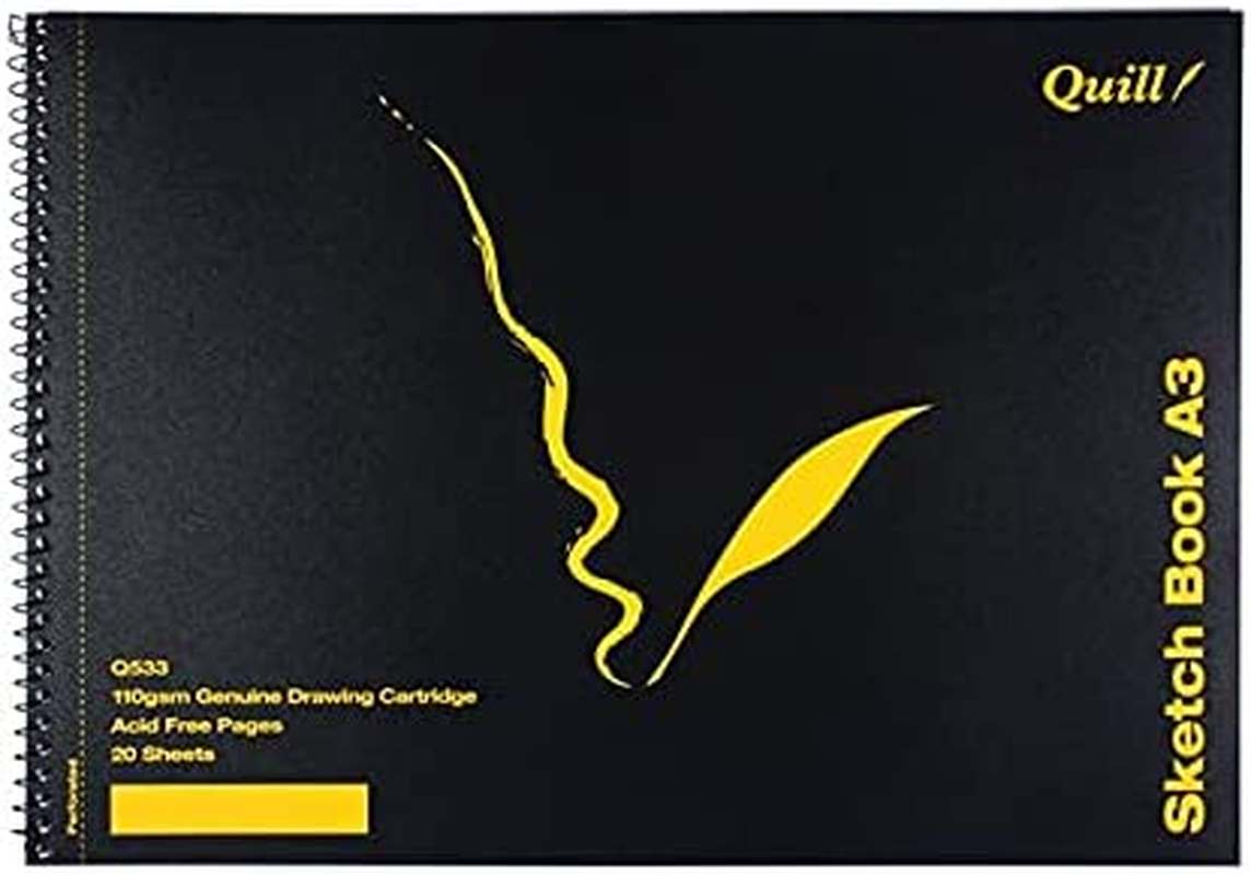 Quill, Sketch Book A3, 20 Sheets, 110Gsm Cartridge Paper, Spiral Bound, Durable Polypropylene Front Cover, Heavy Cardboard Back Cover, Landscape image number 2