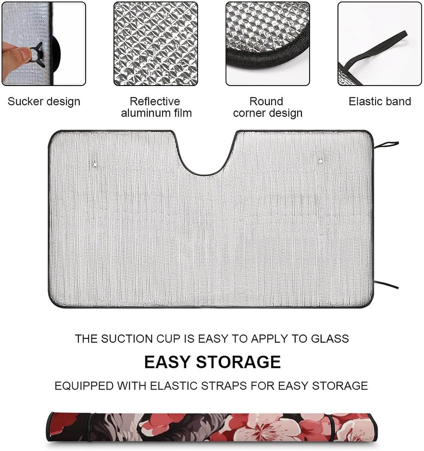 Car Windshield Sunshade, Japanese Floral Cherry Blossom Print Car Sun Guard Foldable Windshield Sunshade Car Sunshield for Sedans, Suvs, and Trucks image number 5