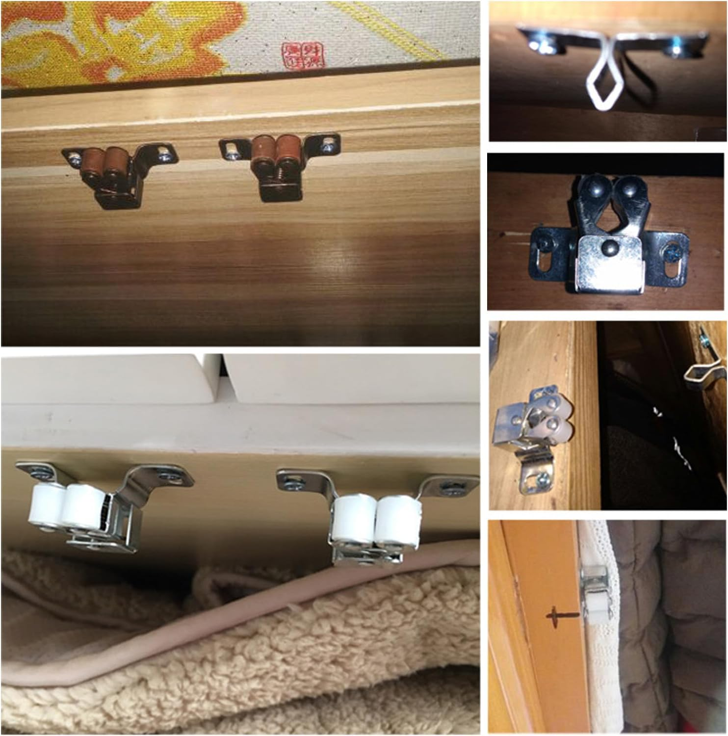 4 PCS Cabinet Latch Double Roller Catch Hardware for Cupboard Closet Kitchen Cabinet Door Latches and Catches,Closure Hardware for Cupboard and Closet Door Closing image number 6