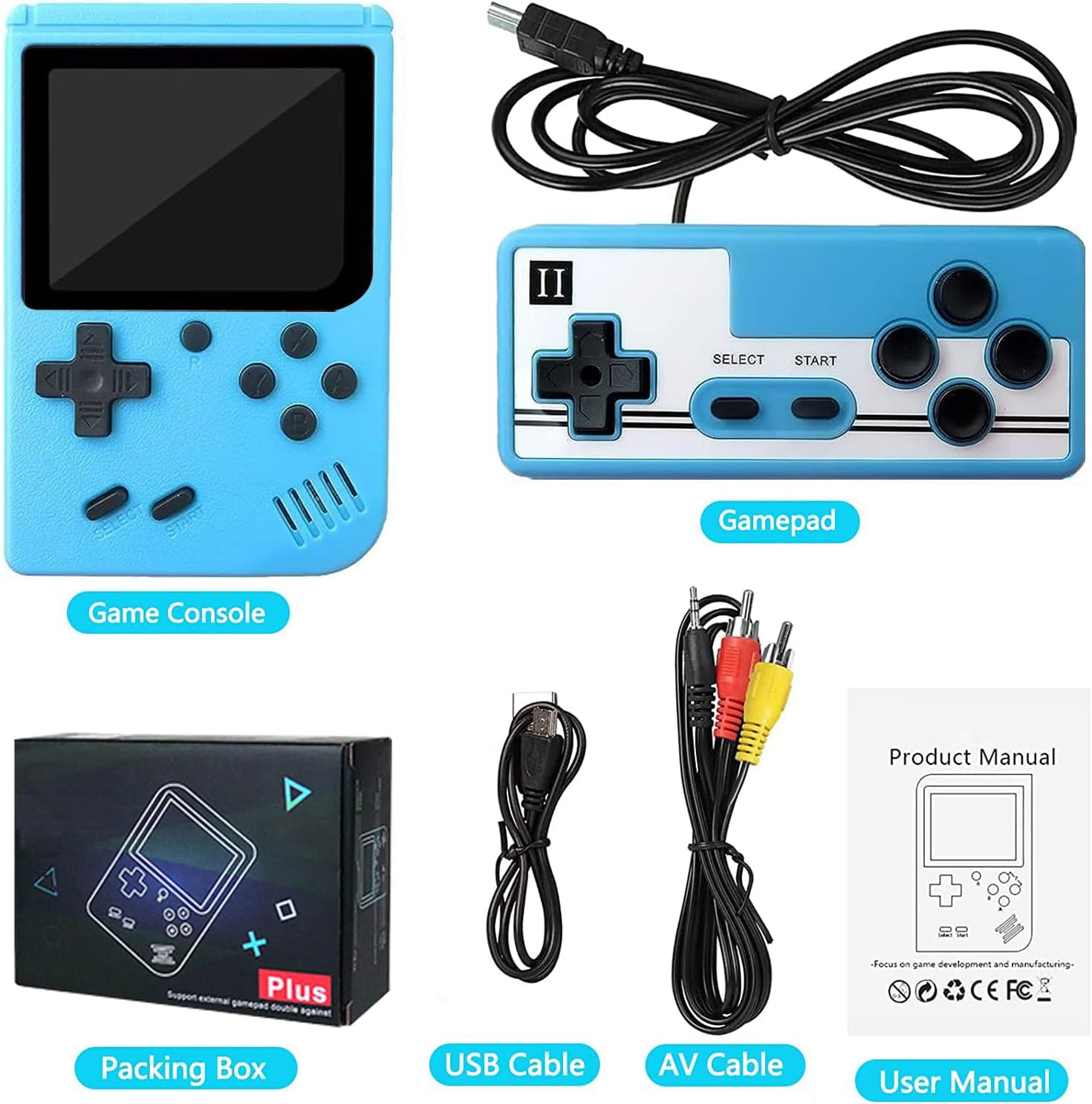 Handheld Game Console, Portable Retro Video Game Console with 500 Classical FC Games, 3-Inch Screen, 1020Mah Rechargeable Battery Support for Connecting TV and Two People to Play Together (Blue) image number 5