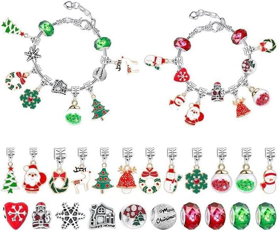 Bracelets Advent Calendar, Bracelets Advent Calendar Kit with 22 Charm and 2 Bracelets, Unique 24 Days Jewelry Christmas Countdown Calendar (Red) - Pink image number 7