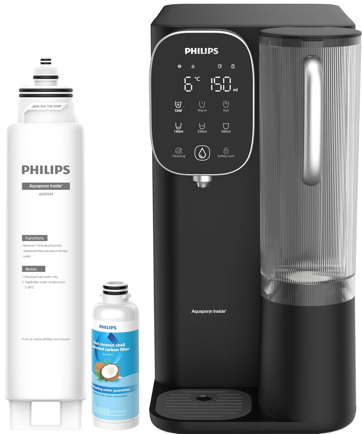 Philips Reverse Osmosis Water Purification Station. Purified 6&deg;C Chilled Water to 95&deg;C Instant Hot Water. Two Purified Water Jugs. Tested by SGS to Removes PFAS, Fluoride and More. ADD6912BK/79. image number 3