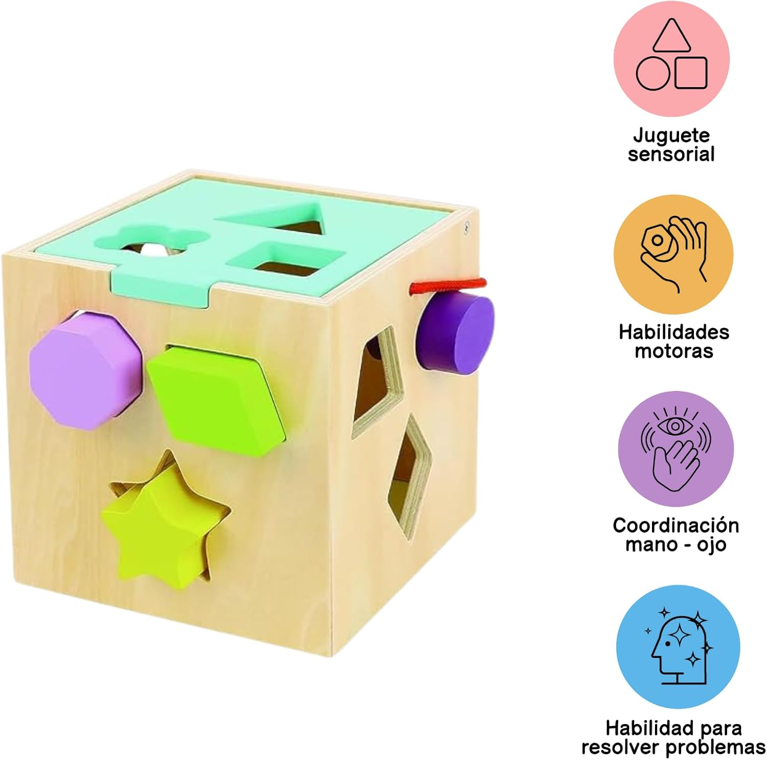 Tooky Toy Shape SORTER with 12-Piece Wooden Blocks: Colourful Wooden Blocks Montessori Educational Set image number 2
