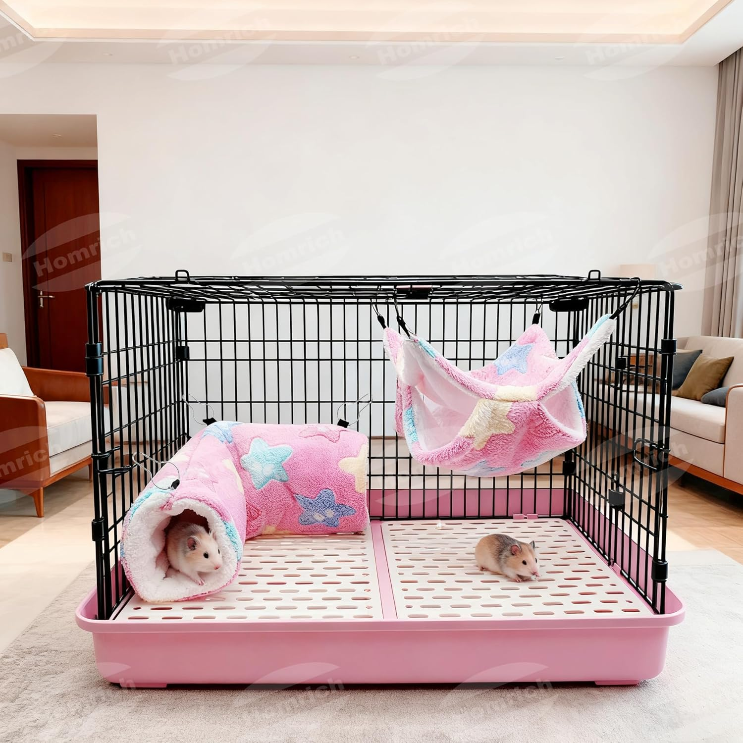 Homrich Guinea Pig Hammock & Guinea Pig Tunnel, Sleeping Mat for Small Animals, Pet Cage Accessories for Hamsters, Rabbits, Guinea Pig, Ferrets, Rats, Rabbit Accessories, Bed Toy image number 4