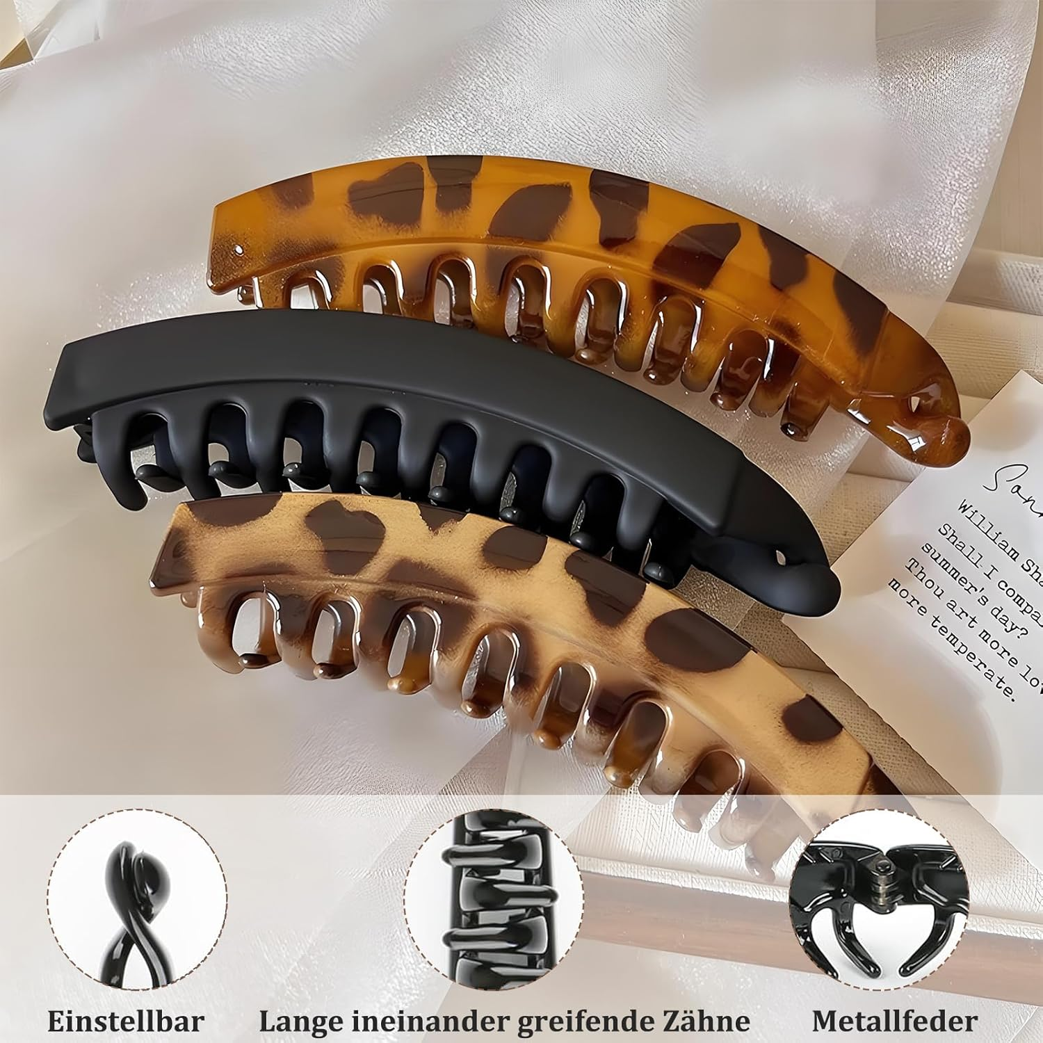 Pack of 4 Banana Clip Thick Hair, Large Banana Hair Clip, Vintage Banana Clip Hair, Hair Clips, Large Banana Hair Clips for Women and Girls, 13 Cm (Mix-2) image number 1