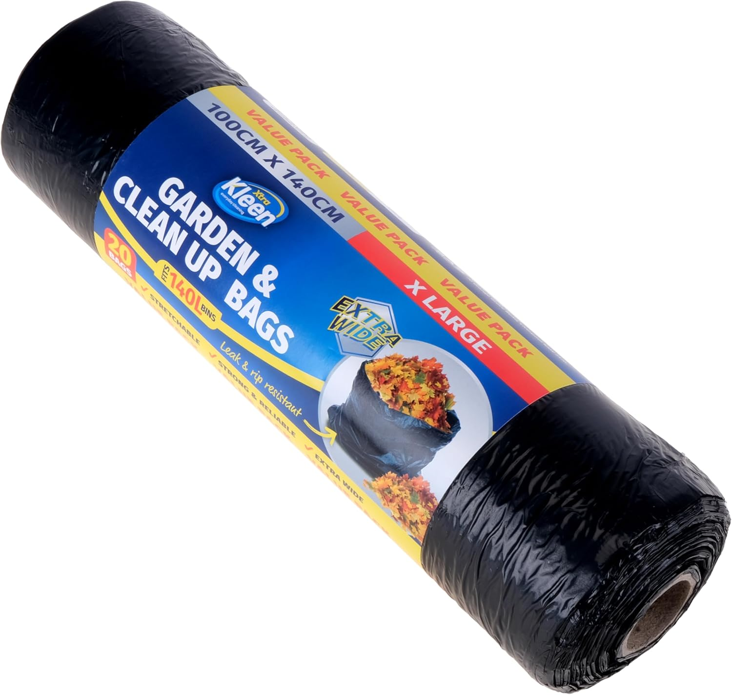 Xtra Kleen Tear and Leak Proof Garbage Bin Liner 20-Piece Set, 140 Litre Capacity, Black image number 2