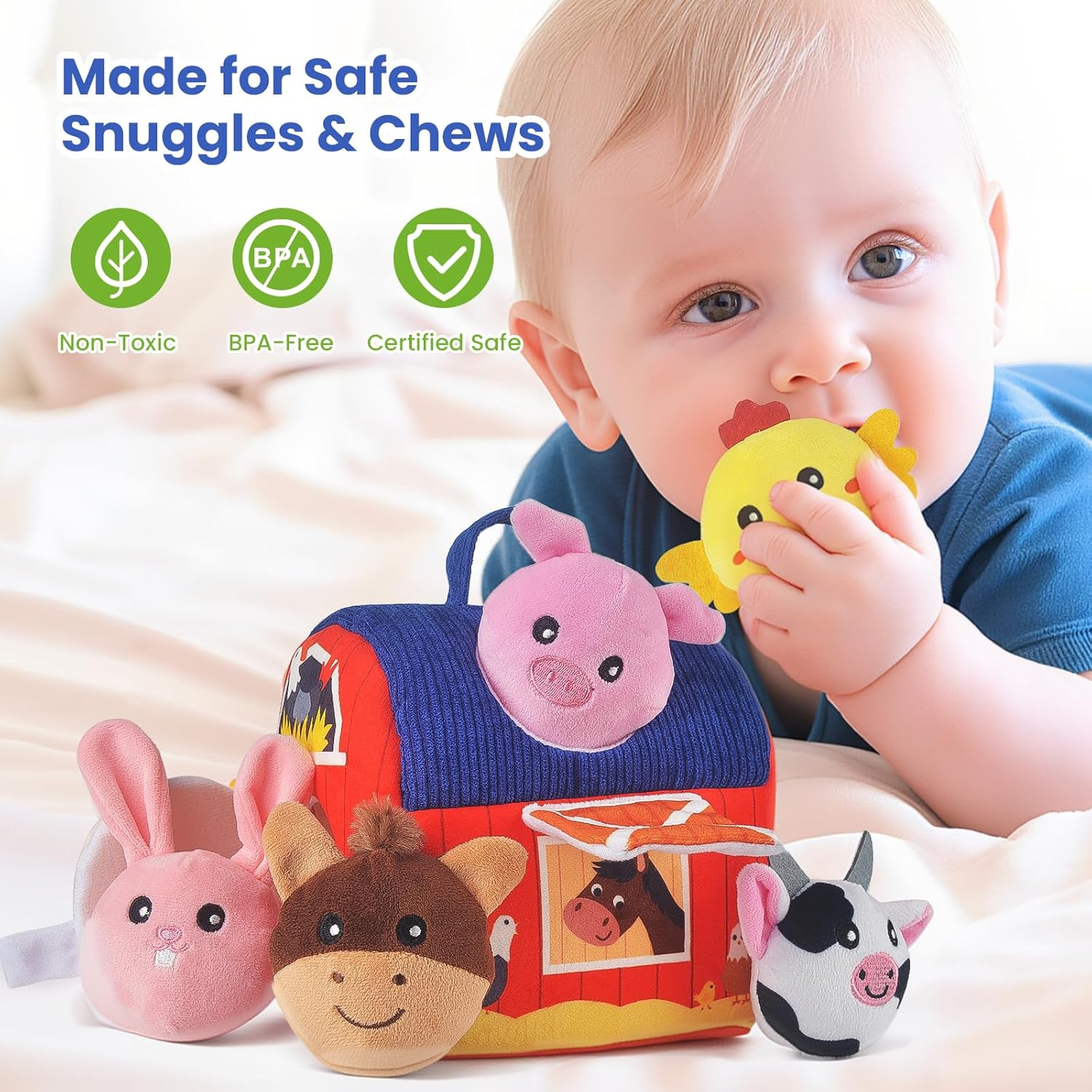 Farm Animal Blind Box, 6 Pack Sensory Plush Dolls for Infants 6-12 Months, Educational Baby Toy & Shower Gift image number 1