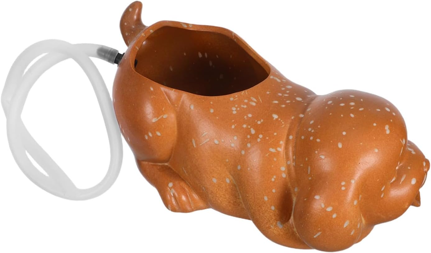 Ceramic Dog Fountain Spitter for Indoor Outdoor Use Circulating Waterfall Jar with Ecological Filtration Fish Tank Decor and Greenery Planter Ceramic Aquarium Accessory