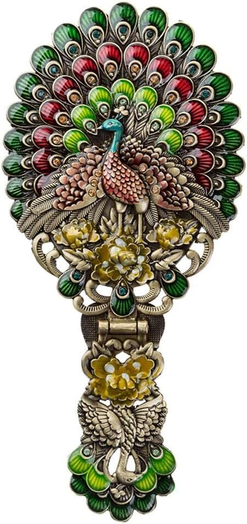 Nerien Women'S Antique-Style Foldable Metal Phoenix Cosmetic Mirror Peacock Vanity Mirror Portable Handle Mirror Copper