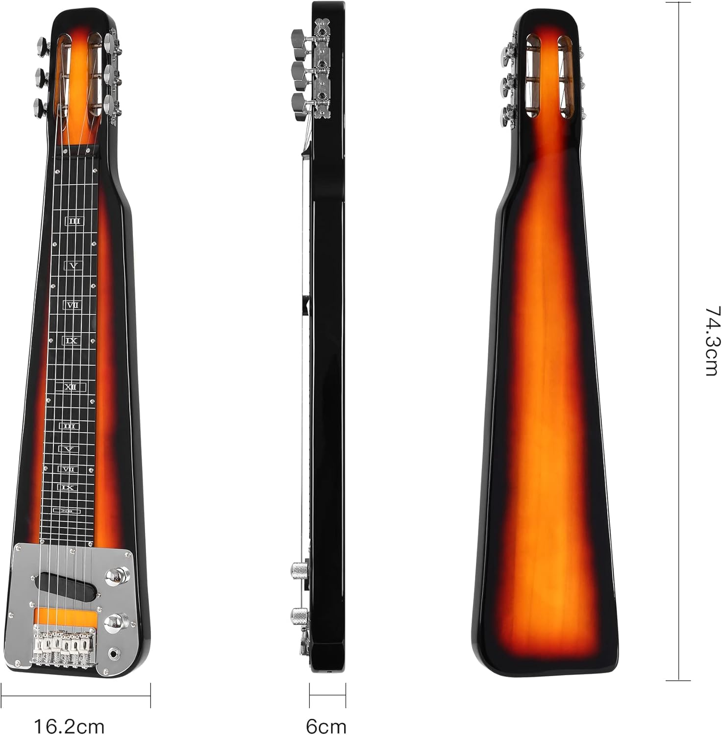 Batking Lap Steel Guitar 6 String Slotted Head Stock Electric Slide Guitars with Gigbag Sunbrust image number 4