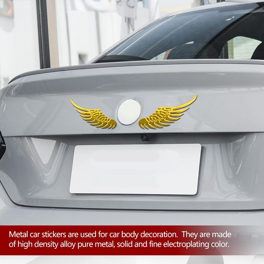 1Pair Alloy Metal Car Stickers, 3D Metal Stereo Wing Sticker, Hawk Eagle Wings Car Emblem, Angel Wings Car Sticker, Car Decoration Accessories for Cars, Trucks (Gold) - Gold image number 5