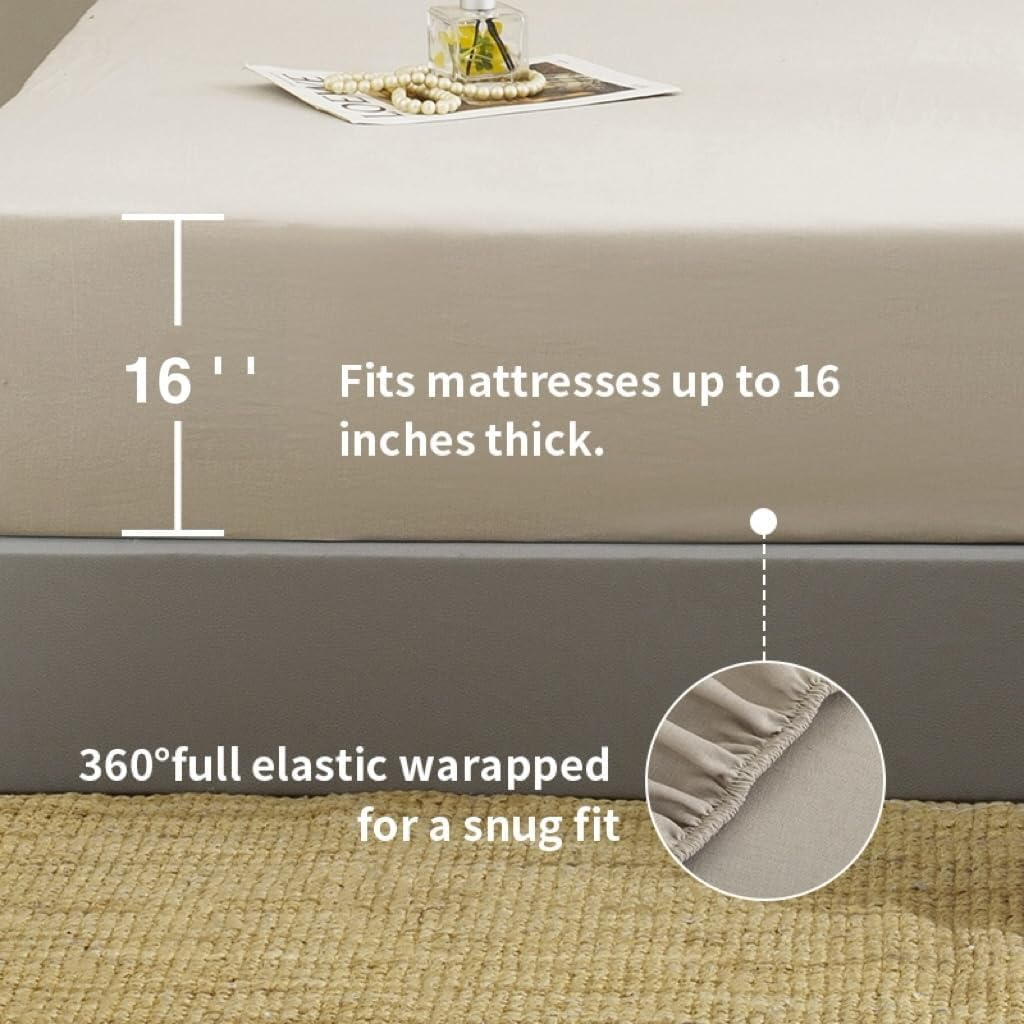 TUMEI 4 Pieces 100% Stonewashed French Linen Bedding Sheets Set, 16" Deep Pocket, 1 Fitted Sheet & 1 Flat Sheet & 2 Pillowcases, Solid Color, Soft & Comfortable (Natural Color, Queen Size) image number 6