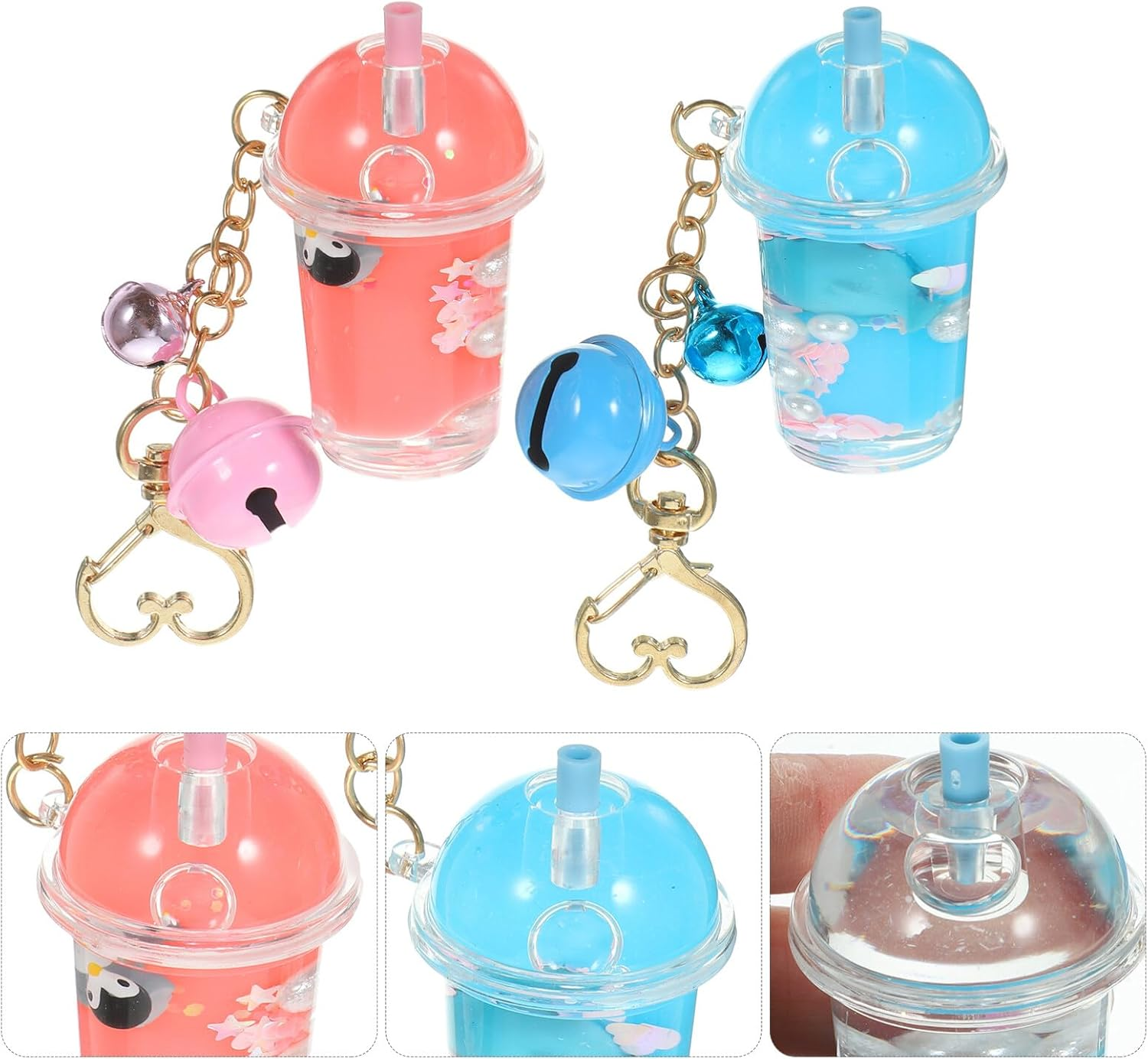 Abaodam 2Pcs Milk Tea Cup Keychain Bell Key Rings Keyrings Bag Ornaments for Keys Charm Milk Bottle Keychain