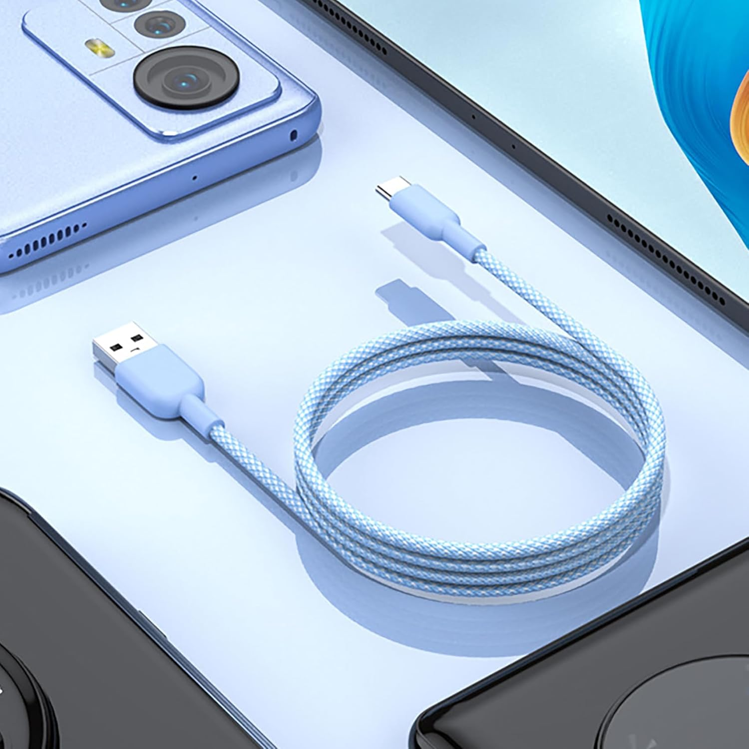 USB Type C Cable 2Pack, Tunghey USB C Charger Cable Nylon Braided Fast Charging Sync Cord Compatible 16/15 Pro Max Galaxy S10 S9 S8 Plus,Note 9 8,Pixel 2 XL (Black, 1M) image number 3