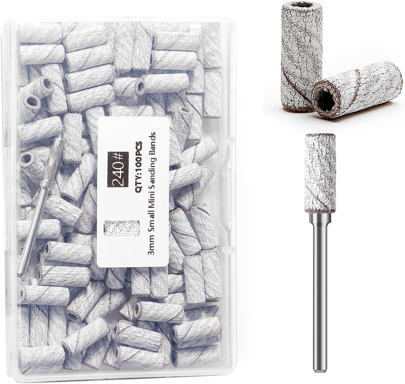 ERUIKA 100Pcs Nail Drill Bits Small Sanding Bands with Upgrade 3.1Mm Mandrel Bit, 240 Extra Fine Grit Nail File Sanding Bands for Acrylic Nails Gel Removing Shaping Manicures and Pedicure(Zebra,240) image number 2