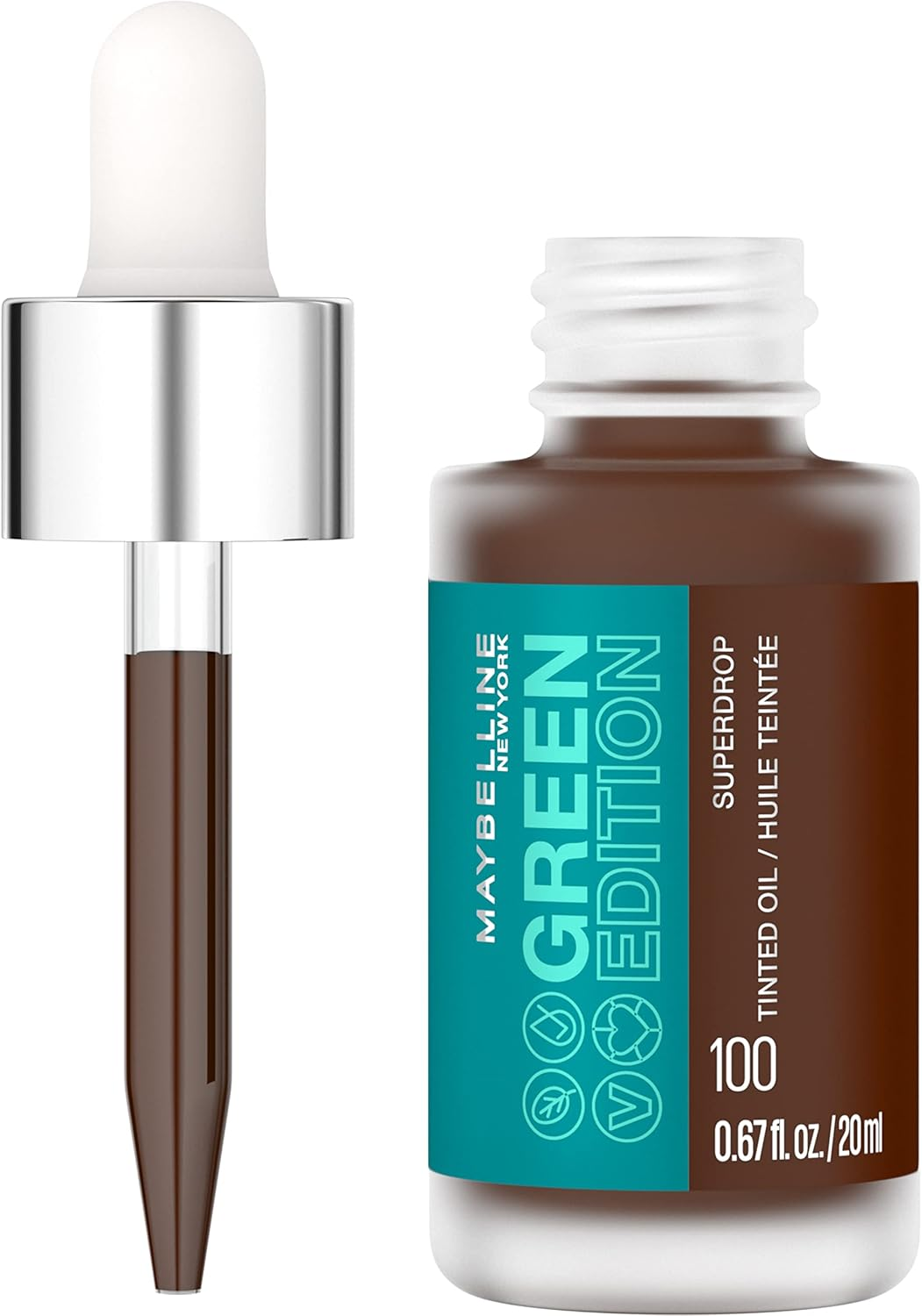 Maybelline Green Edition Superdrop Tinted Oil Makeup, Adjustable, Natural Coverage, in 8 Shades, Formulated with Jojoba and Marula Oil, 30, 0.67 Fl Oz