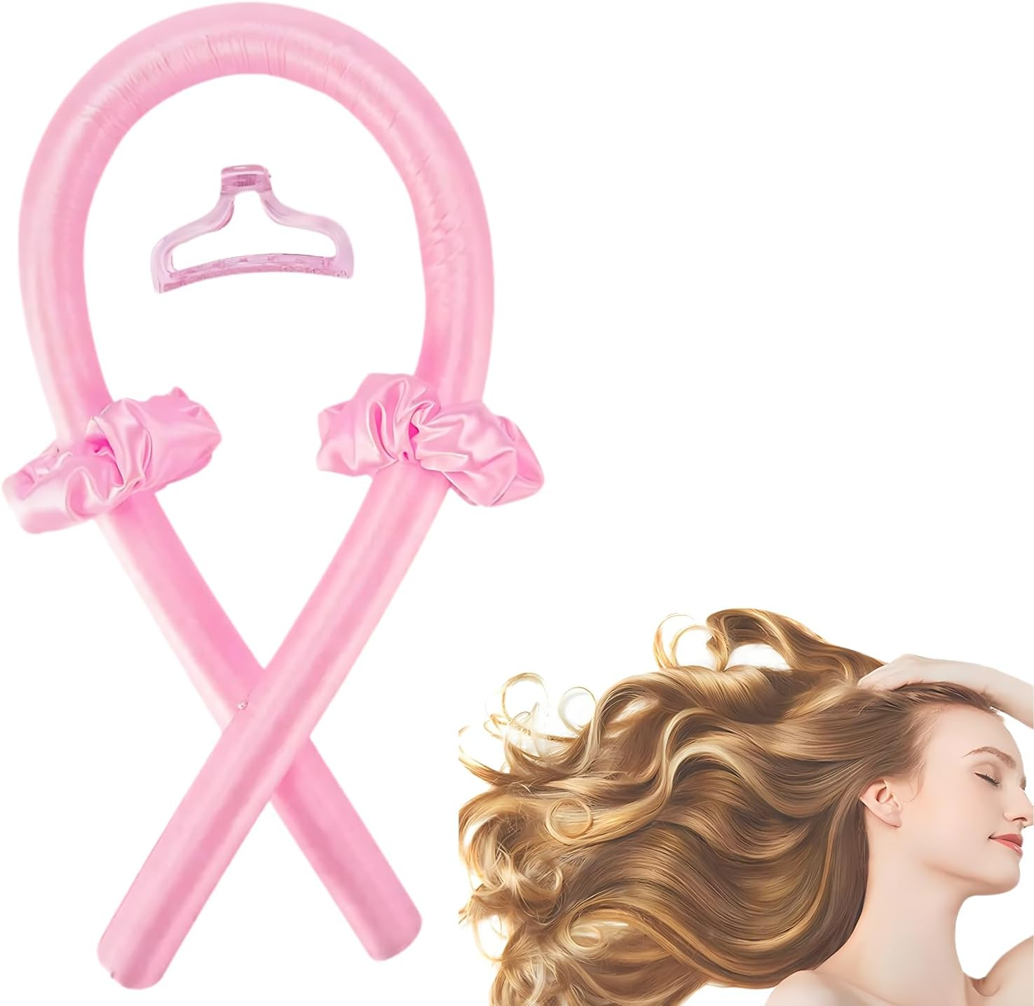 EZONEDEAL Heatless Curling Set, Overnight Hair Rollers for No-Heat Soft Curls, Rod with Hair Claw Clip, Natural Soft Wave DIY Styling Tool, Headband - Black