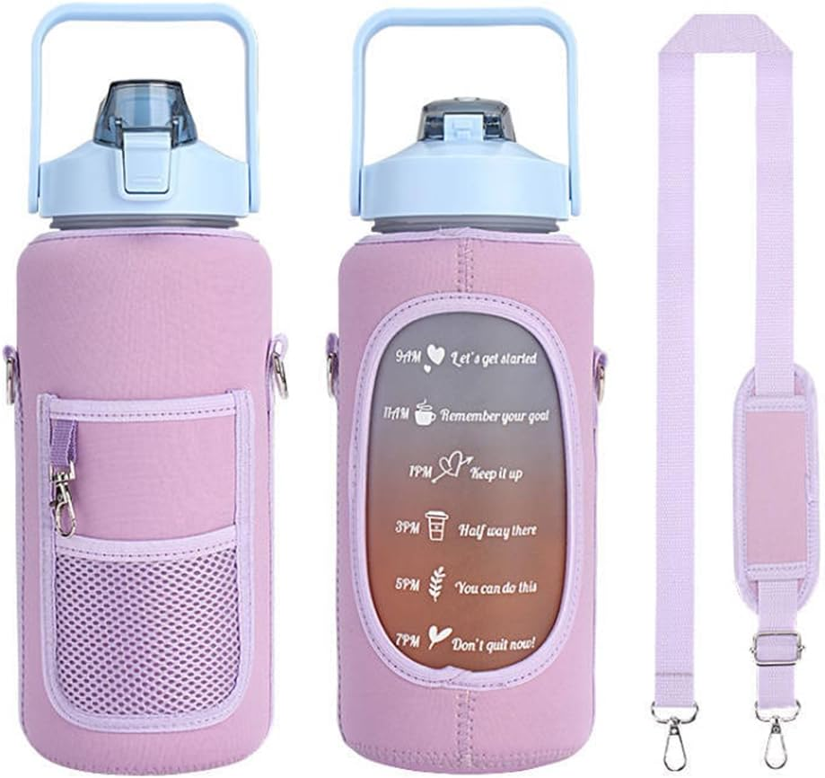 2L/64OZ Water Bottle Cover with Strap Drink Sport Cup Case Pouch Carrier Holder Purple