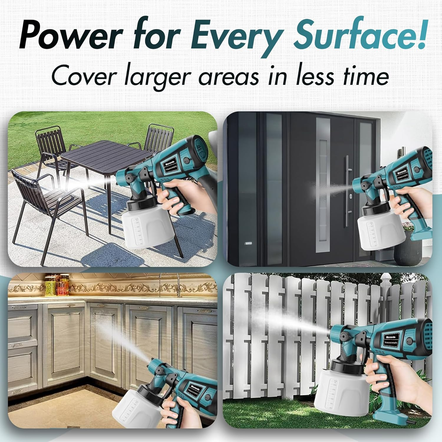 MORENDA 850W Handheld Electric Paint Spray Gun, 1400Ml Portable Home HVLP Spray Paint Machine with 3 Copper Nozzle Sizes and 3 Spray Patterns for Car, Furniture, Wall Cabinet, Fence, Door (Blue) image number 3