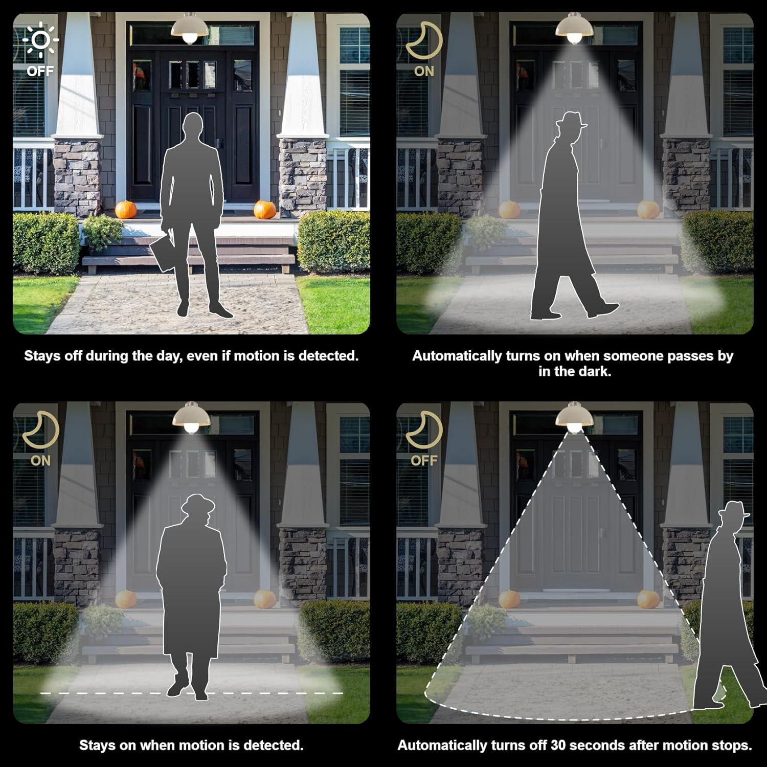 LUTW Motion Sensor Light Bulb, E27 Screw Bulb Equivalent 60W Incandescent, Daylight White 5000K 9W 900LM, Auto On/Off Indoor Outdoor Security LED Bulb for Garage, Stairs, Hallway Basement, 2 Pack - Warm White 3000K image number 7