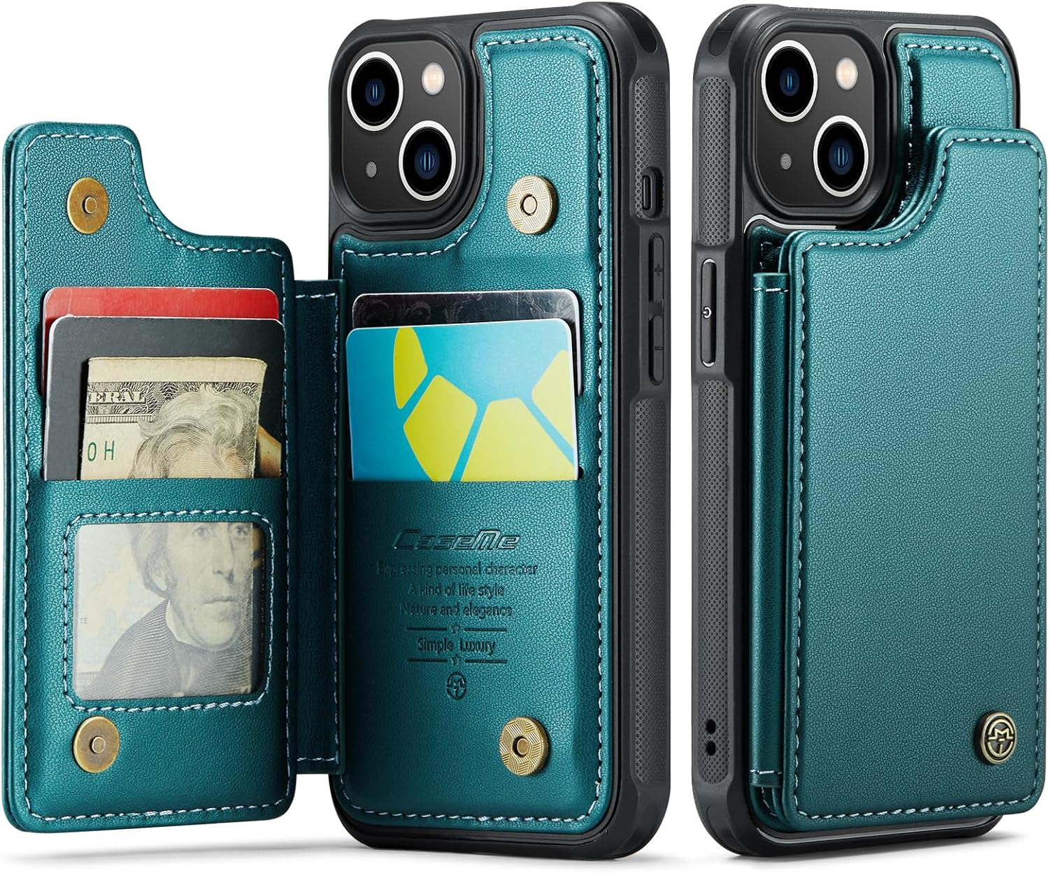 UEEBAI Wallet Case with Card Holder for Iphone 13 6.1 Inch, RFID Blocking Flip Case PU Leather Folio Case Kickstand Card Slots Case Magnetic Clasp Cover Shockproof Case for Women and Men - Green