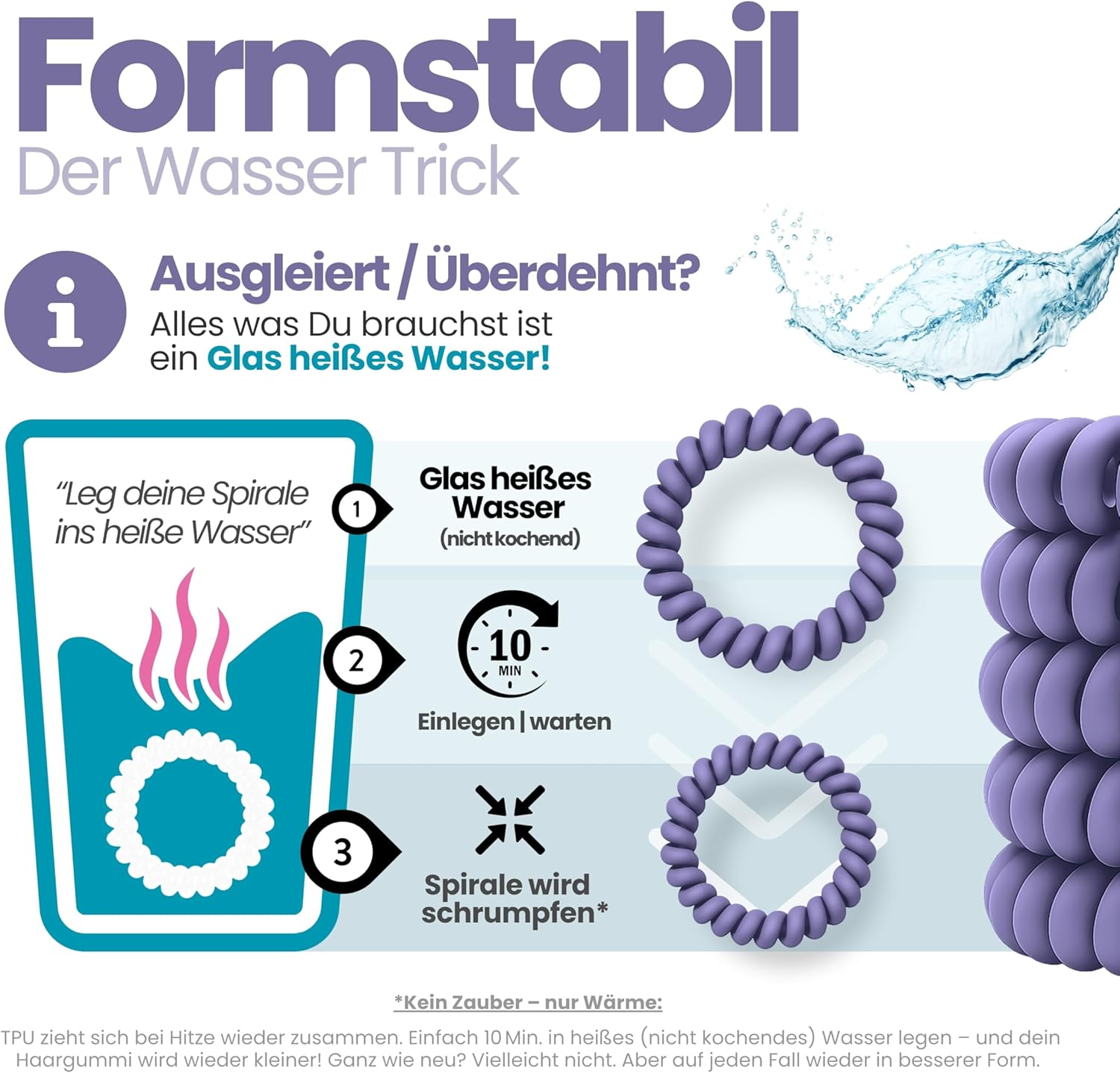 Specora Spiral Hair Scrunchies Lavender Pack of 10-5 Cm - TPU - Telephone Cable Scrunchie - No Pulling & Tangling - Elastic, No Imprint, Gentle on Hair image number 3