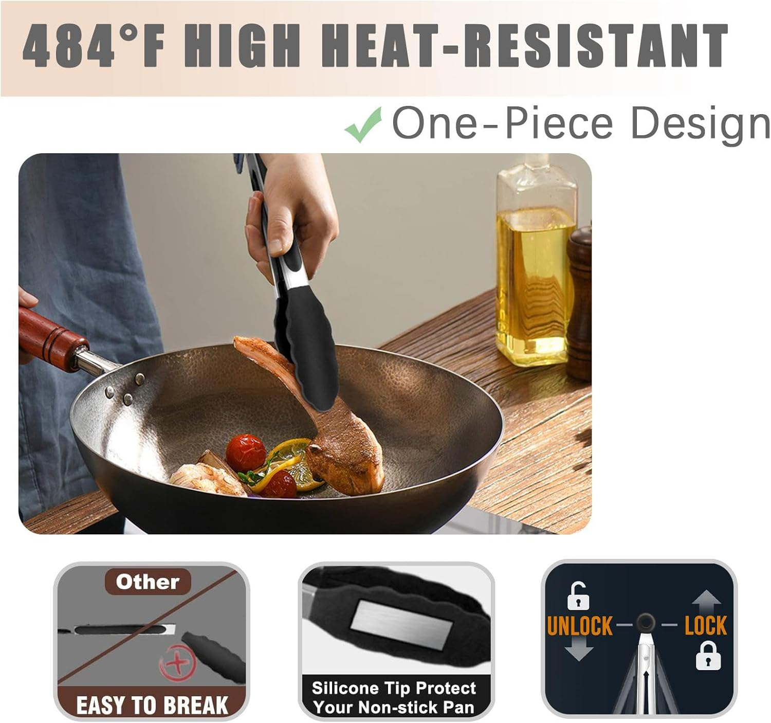 3-Piece Set Kitchen Tongs - Stainless Steel with Heat-Resistant Silicone Tips for Cooking, Grilling, Turning - Includes 7", 9", and 12" Sizes - Black Silicone Handles - Bpa-Free image number 1