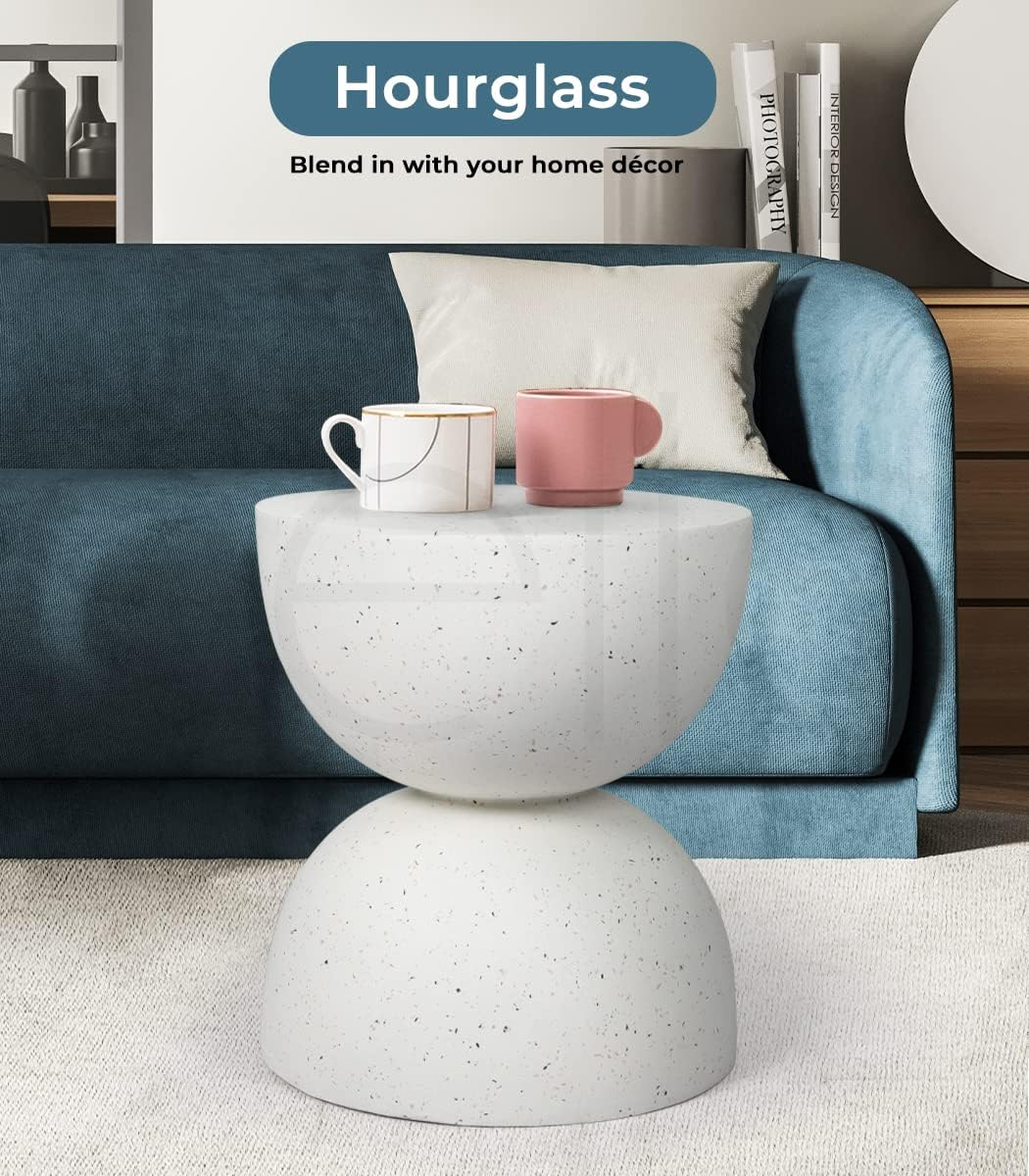 LEVEDE round Side Table, Small Hourglass End Table, Vintage Terrazzo Coffee Tables, Bedside Table for Living Room, Bedroom, Office, Cafe, No Assembly Required (40 X 46Cm, Beige) image number 4