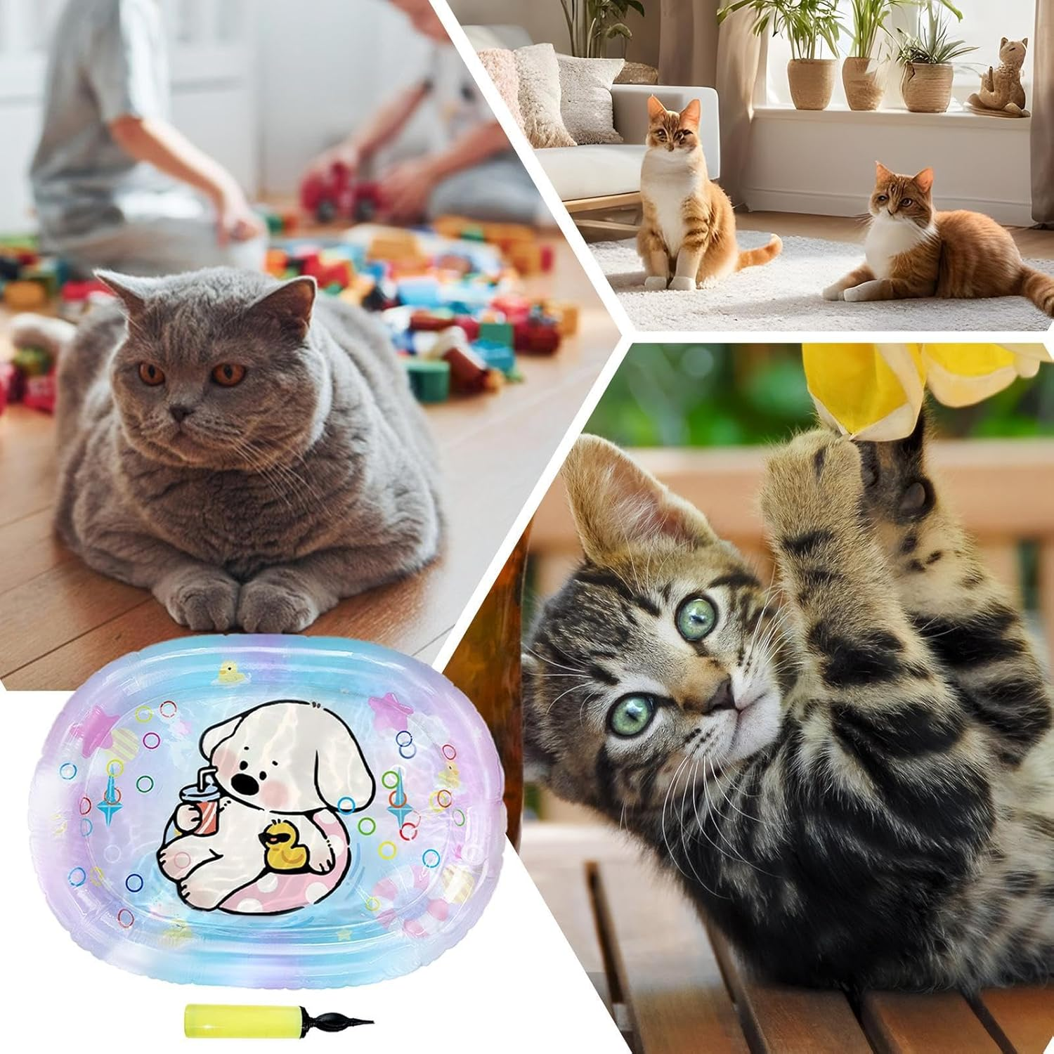 Moreeulsi Cat Water Play Mat,Cooling Pad for Cats with Air Pump | Anti-Scratch Water Sensory Pad for Relaxation Entertainment Outdoor Cooling Floor Home