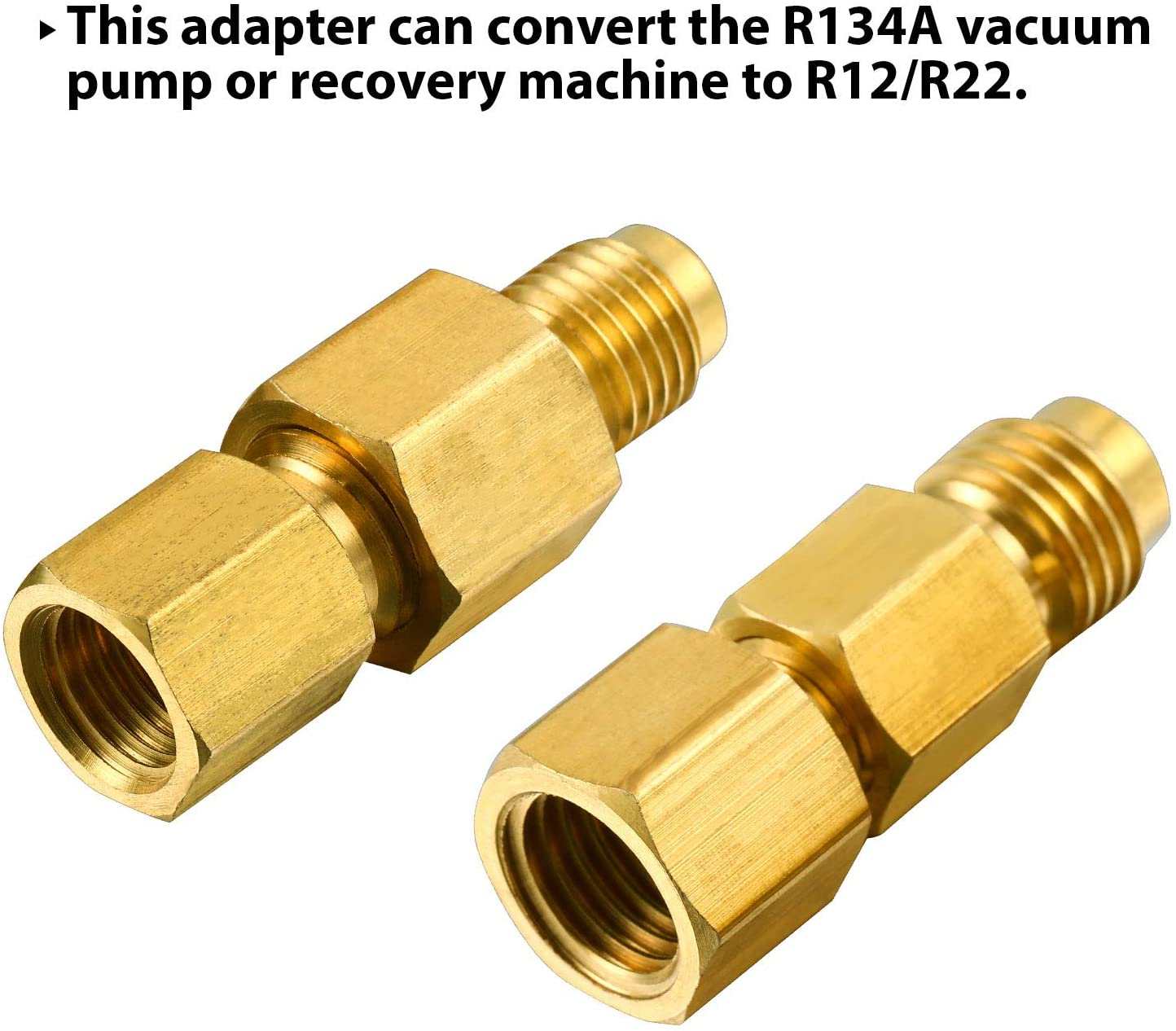 4 Pieces 6015 R134A Brass Refrigerant Tank Adapter to R12 Fitting Adapter 1/2 Female Acme to 1/4 Male Flare Adaptor Valve Core and 6014 Vacuum Pump Adapter 1/4 Inch Flare Female to 1/2 Inch Acme Male image number 6