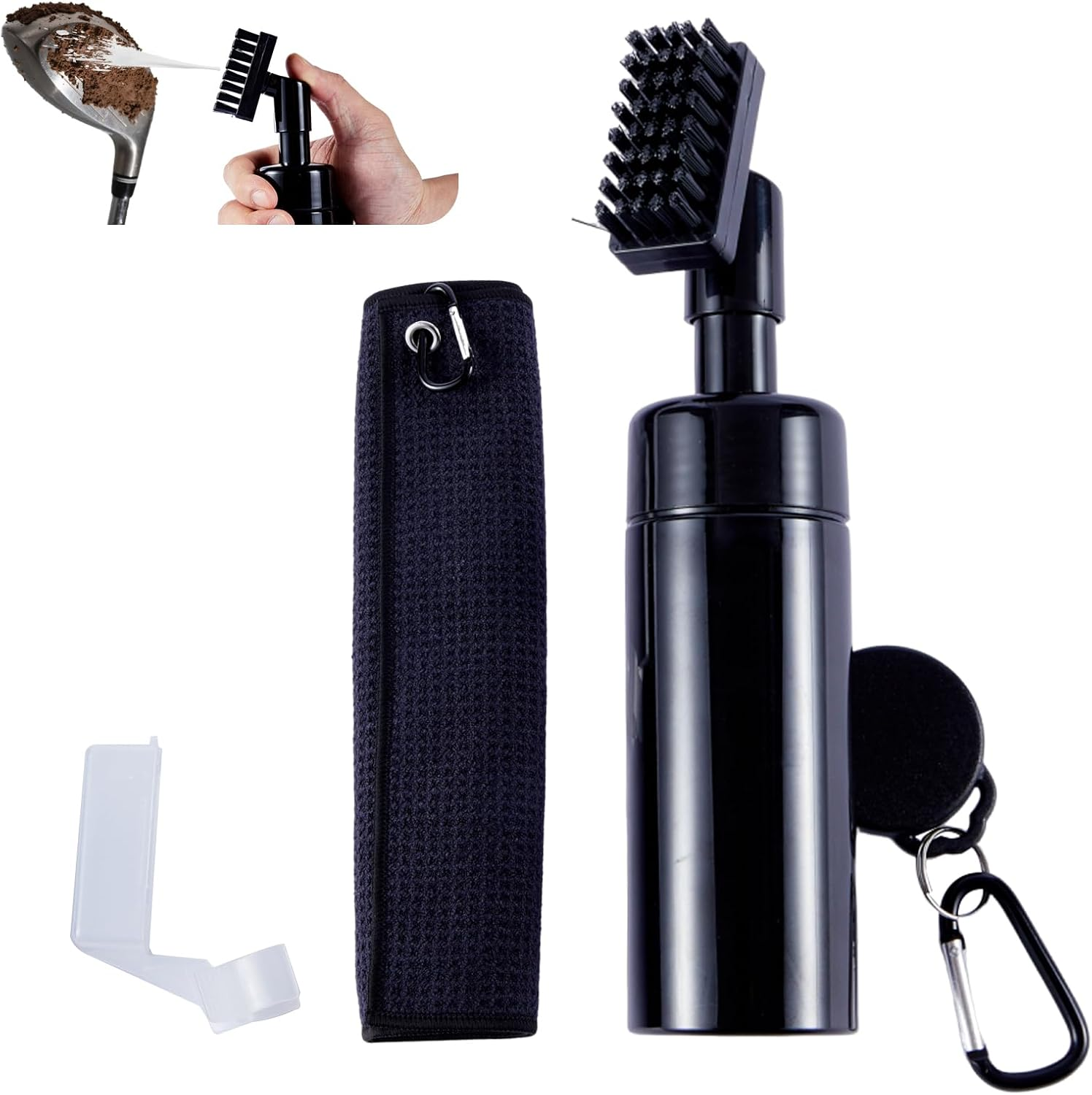 Golf Club Cleaner Brush with Water Spray Bottle, Strong Bristles Non-Leaking Stretchable Golf Brush with Microfiber Golf Towel (11.8 * 11.8 In), Golf Groove Cleaner Kit image number 2