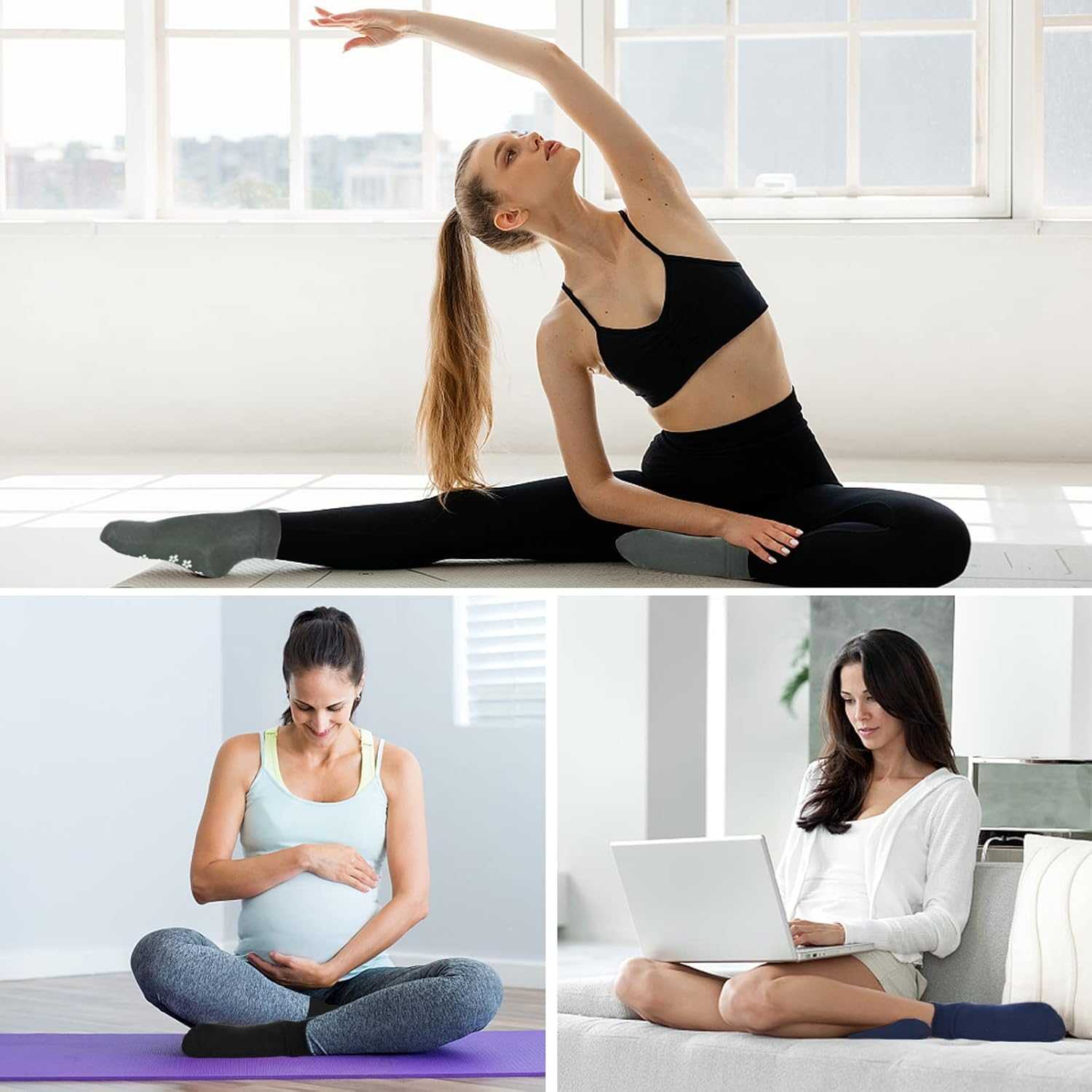 2 Pairs Yoga Socks Anti-Slip Women, Grip Socks Men, Anti-Slip Socks Yoga Socks Non-Slip Grip Sock for Pilates M, 35-42 image number 1