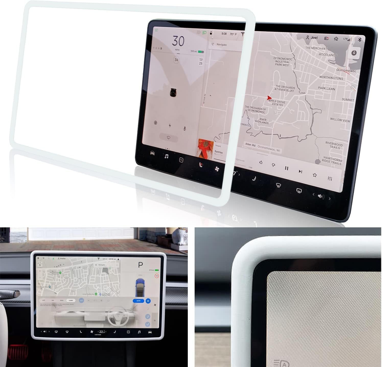 VINBY Screen Protector Frame for Model 3 / Y 2024 2023 2022 2021 2020 2019 Center Console Accessories Decor Protection Screen Shatter Proof Cover Soft Silicone Edges (White) image number 2