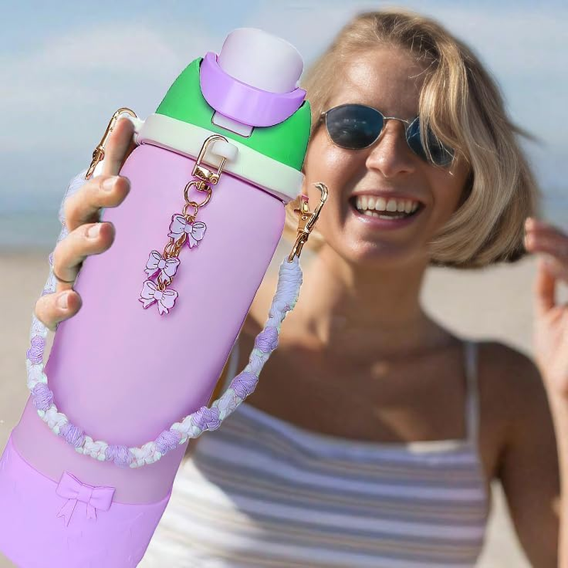 Cup Accessories for Owala Water Bottle 24/32/40Oz,Bow Charm、Bow Handle Strap and Water Bottle Boot for Owala Accessories and Stanley Cup Accessories Fits Owala Tumbler, Owala Freesip (Purple, 24 Oz) image number 2