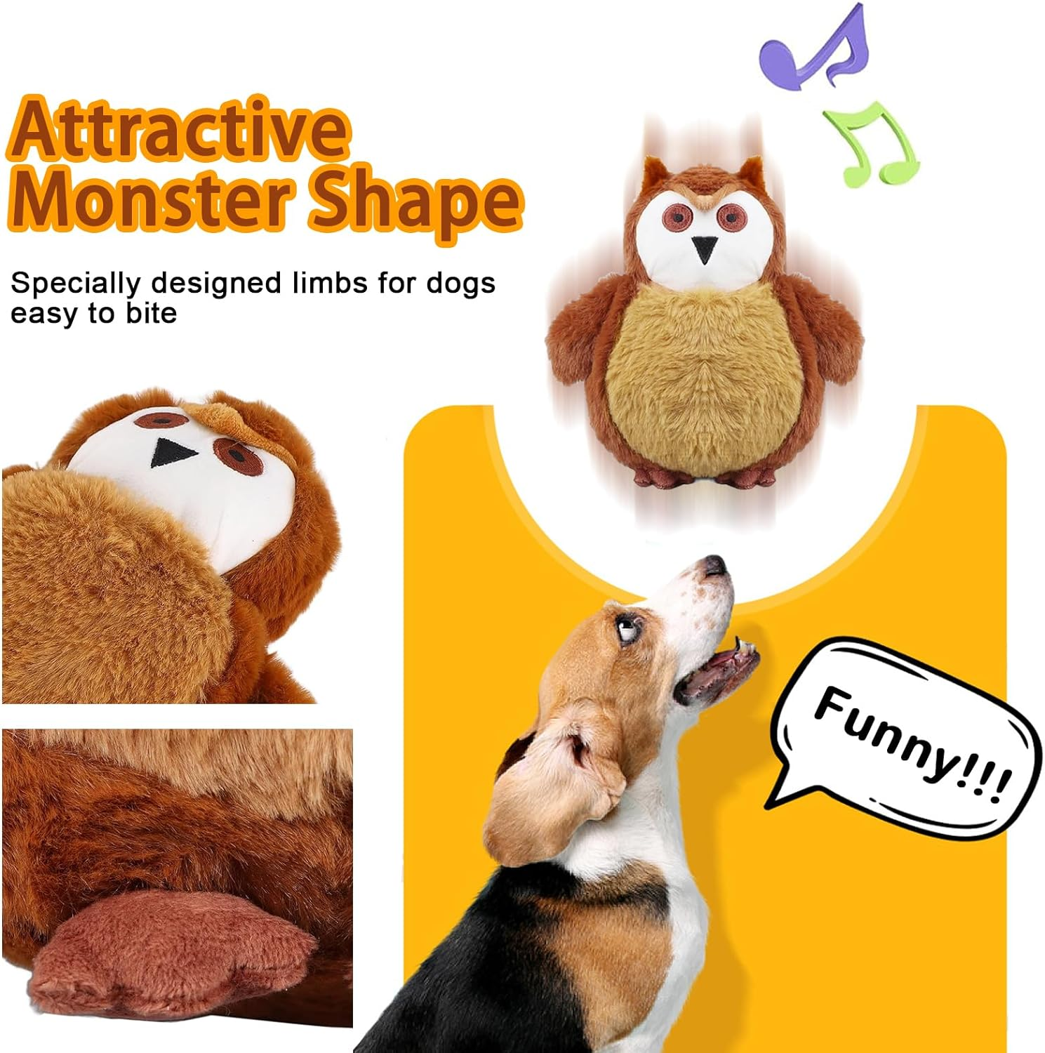 Hcpet Pet Bouncing Ball for Dog Chase Bite and Run, Rechargeable Dog Toy Ball, Sounding Owl Dog Plush Toy, Vibrating and Sounding Plush for Motorized Entertainment Interactive Toy